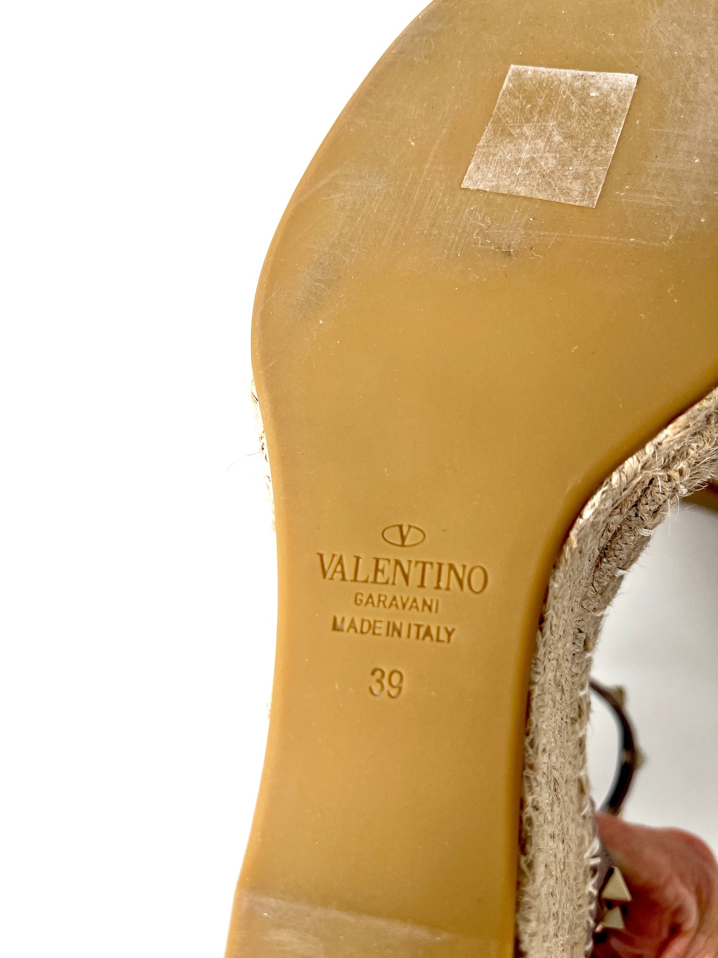 VALENTINO Rockstud Nude Wedge Espadrille Sandals 39 8.5