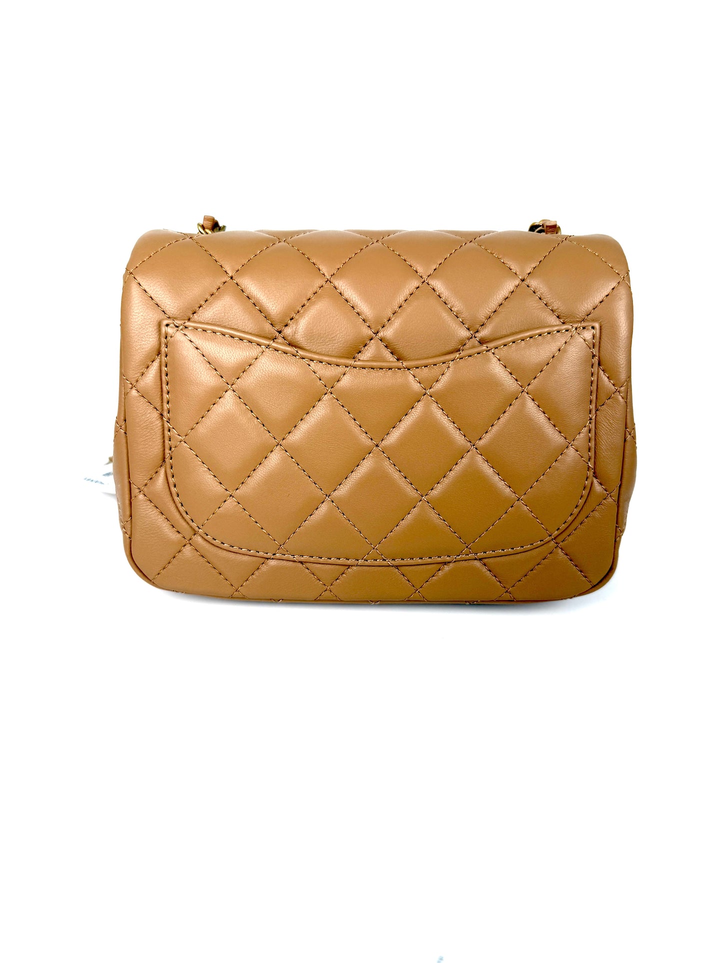 New CHANEL Mini Pearl Crush Lambskin Quilted Dark Beige Flap Crossbody Bag