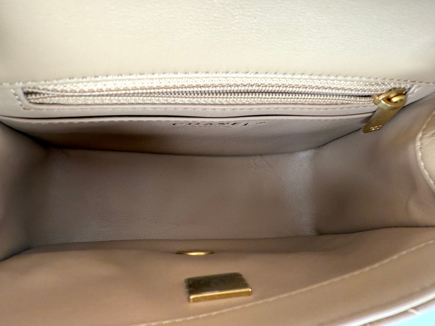 New CHANEL Mini Pearl Crush Lambskin Quilted Dark Beige Flap Crossbody Bag