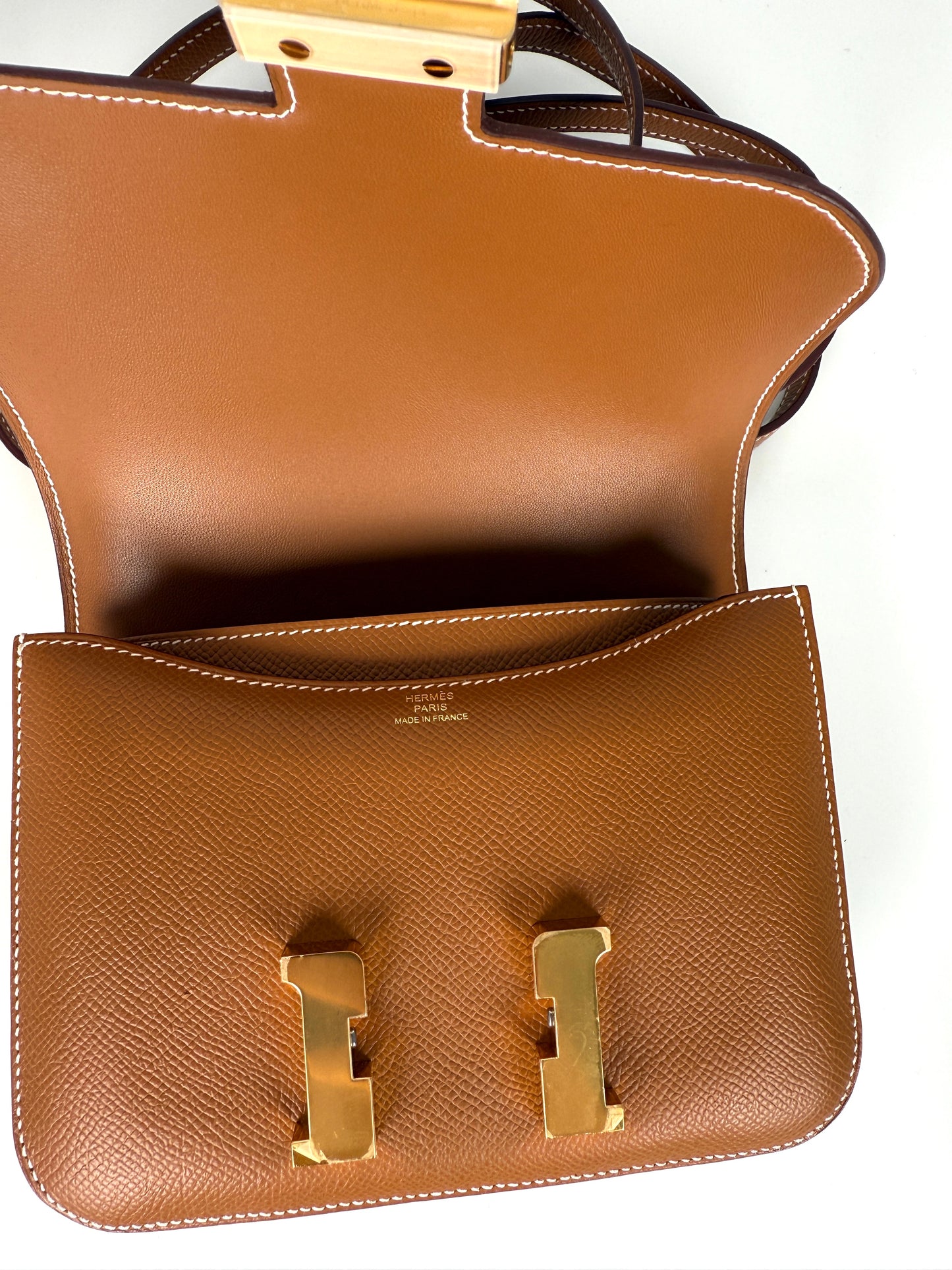 HERMES Constance 18 Epsom Gold on Gold Leather Crossbody Bag