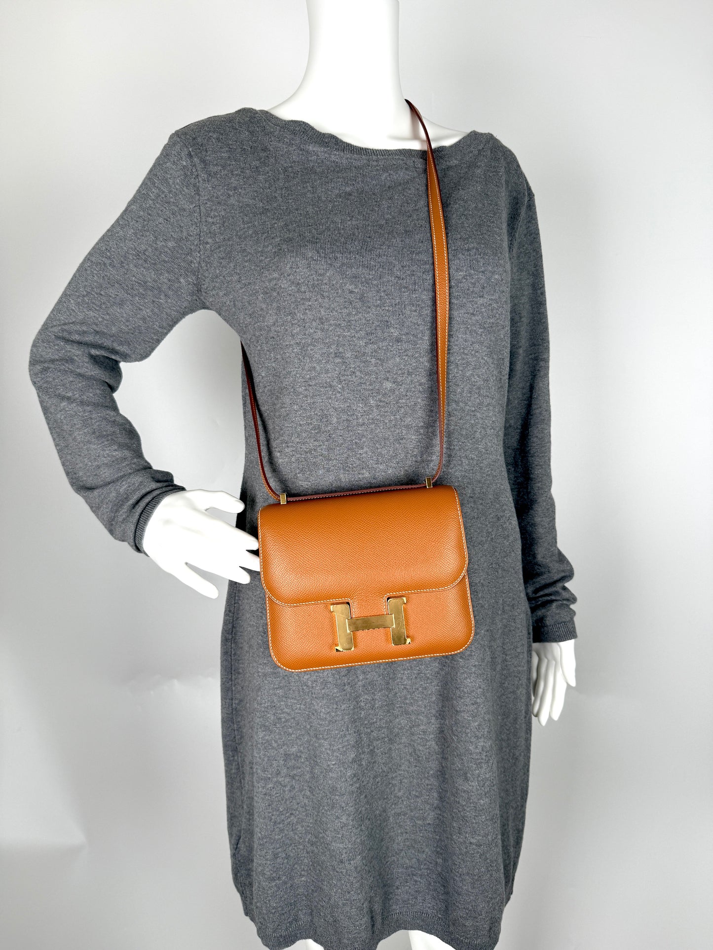 HERMES Constance 18 Epsom Gold on Gold Leather Crossbody Bag
