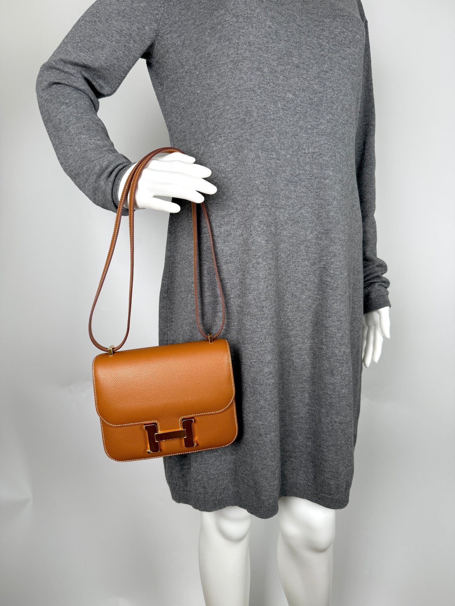 HERMES Constance 18 Epsom Gold on Gold Leather Crossbody Bag