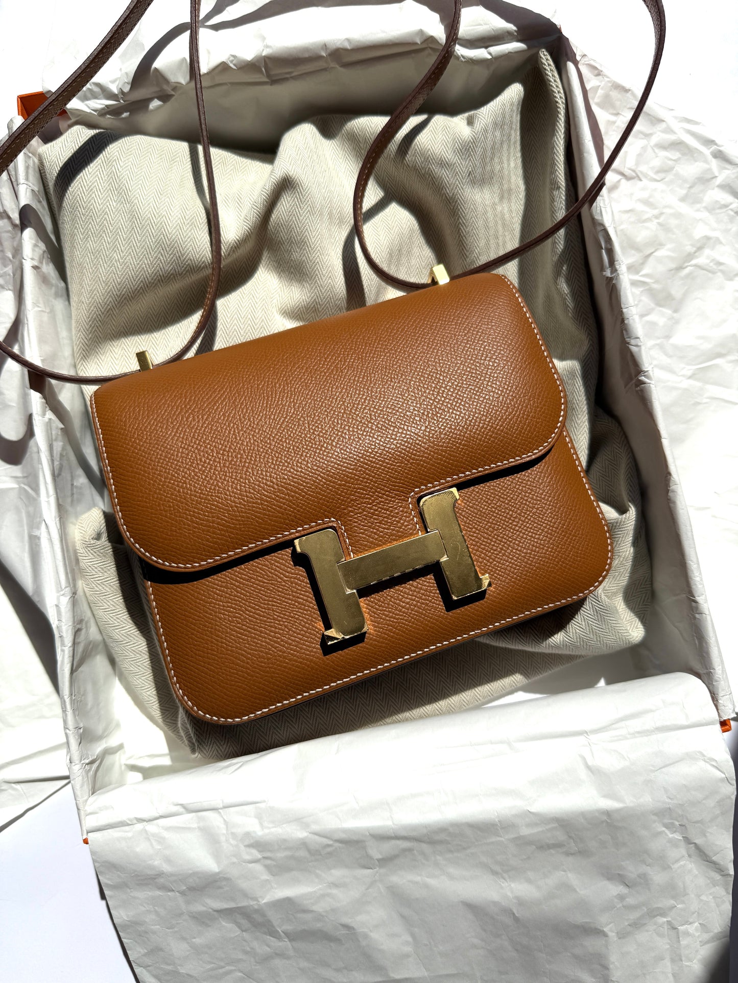 HERMES Constance 18 Epsom Gold on Gold Leather Crossbody Bag