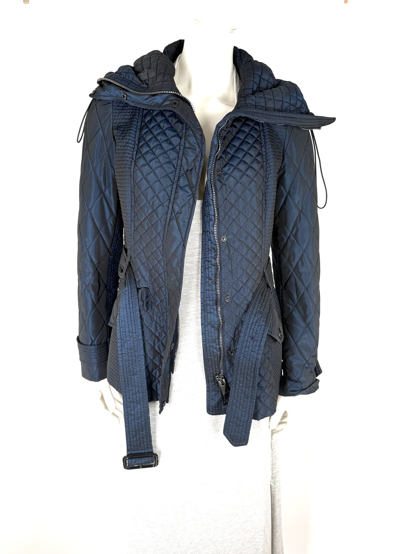 Burberry London Navy Blue Collared Quilted Jacket 42 8
