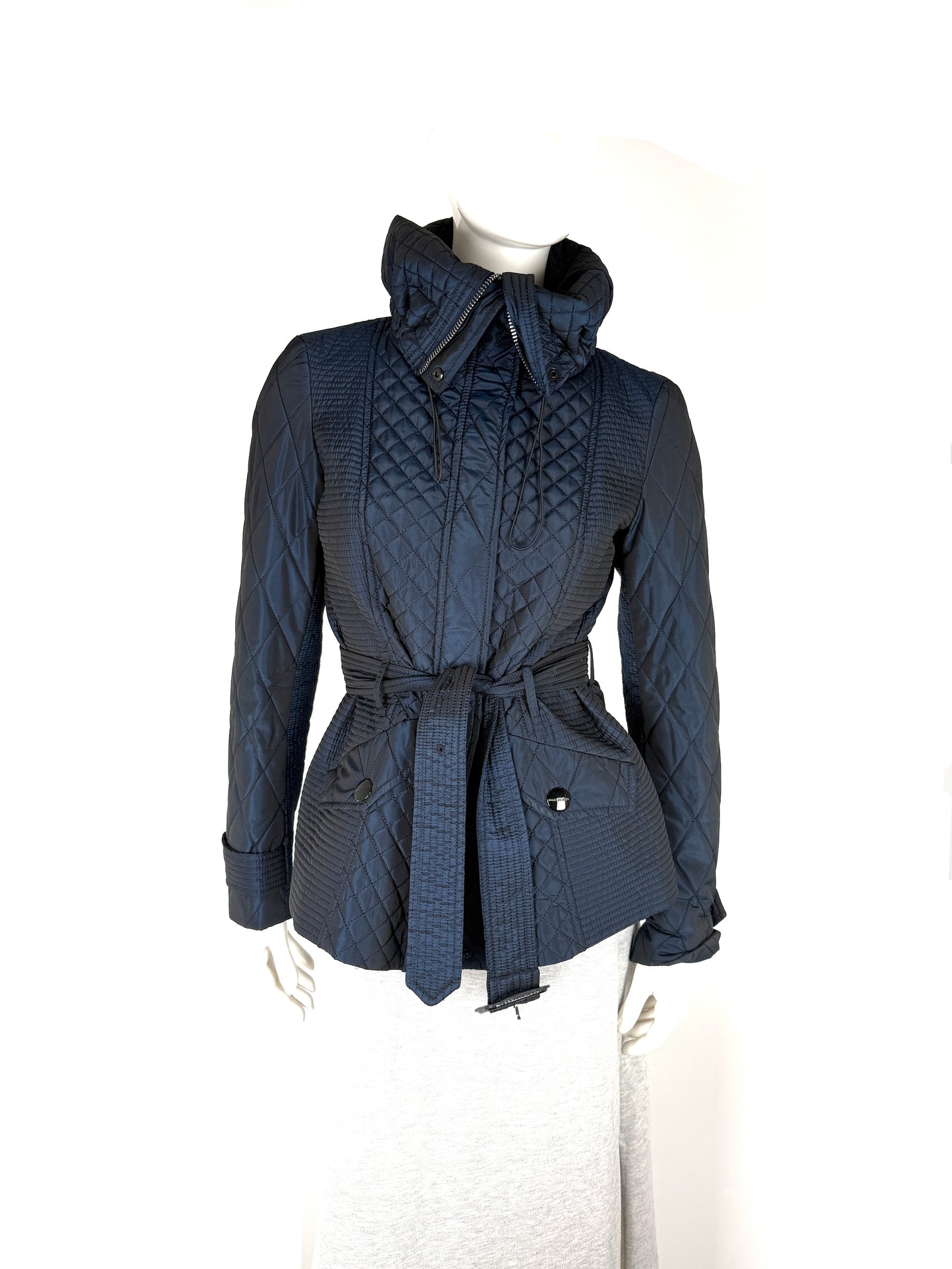Burberry London Navy Blue Collared Quilted Jacket 42 8