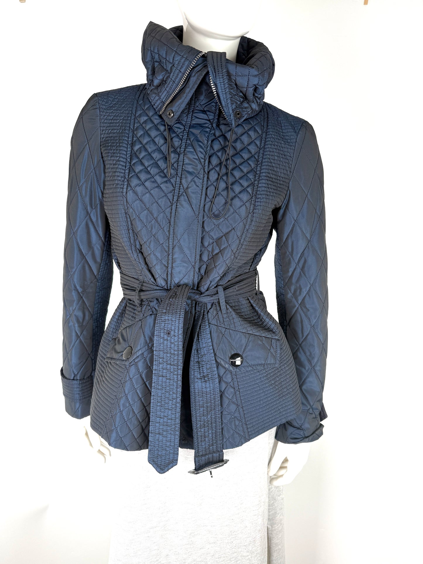 Burberry London Navy Blue Collared Quilted Jacket 42 8