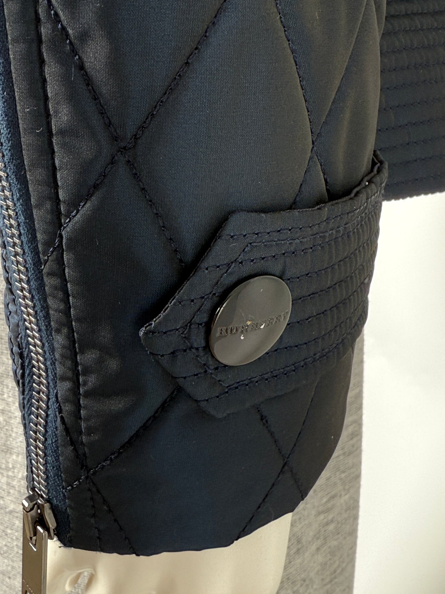 Burberry London Navy Blue Collared Quilted Jacket 42 8