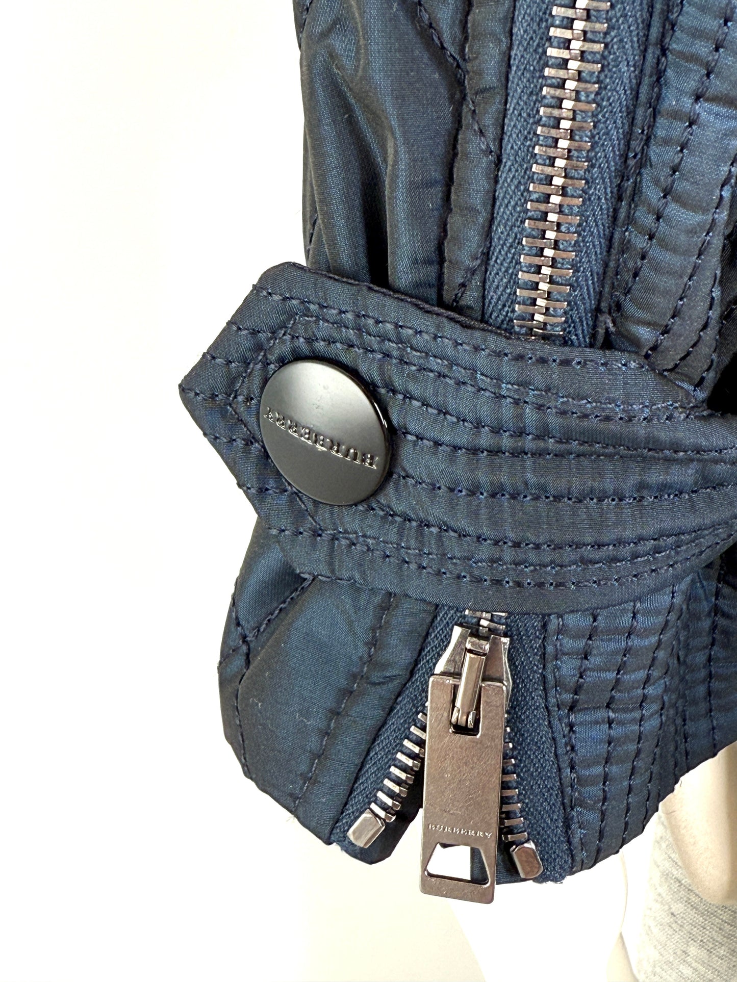 Burberry London Navy Blue Collared Quilted Jacket 42 8