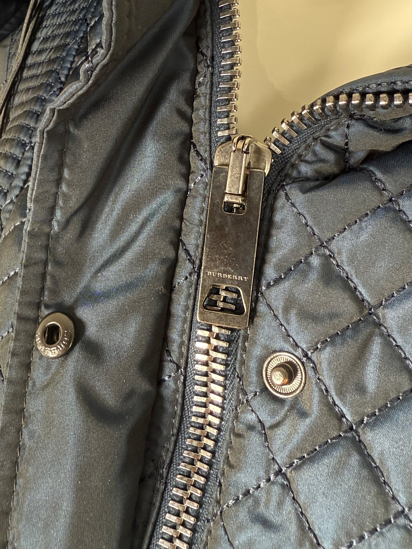 Burberry London Navy Blue Collared Quilted Jacket 42 8