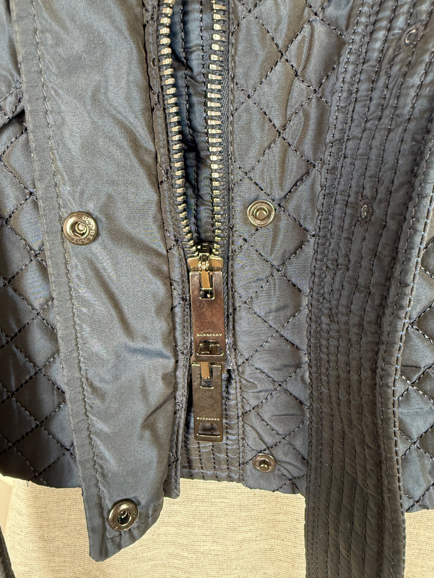 Burberry London Navy Blue Collared Quilted Jacket 42 8