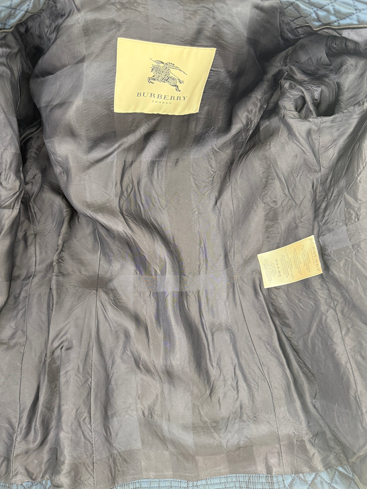 Burberry London Navy Blue Collared Quilted Jacket 42 8