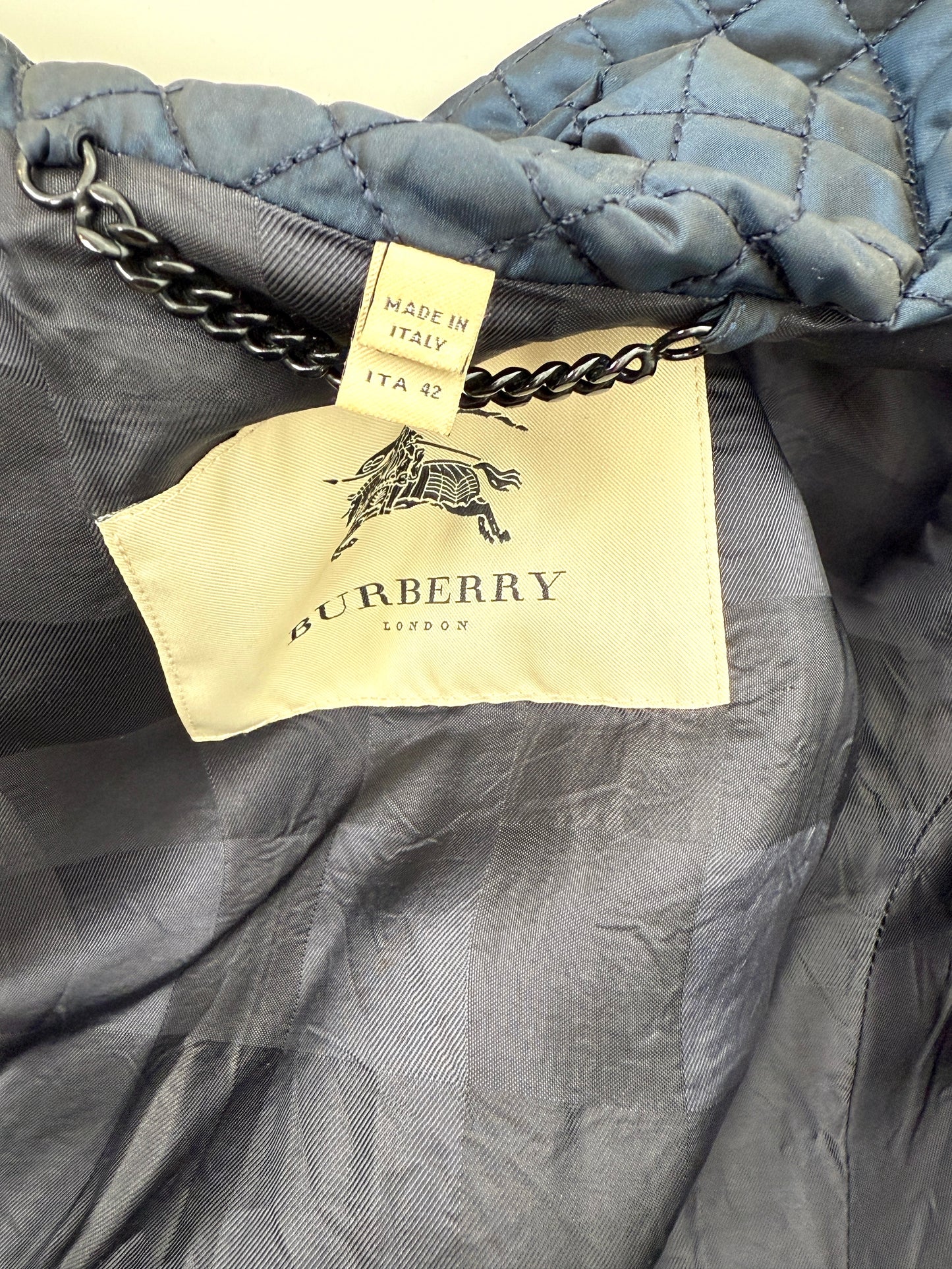 Burberry London Navy Blue Collared Quilted Jacket 42 8