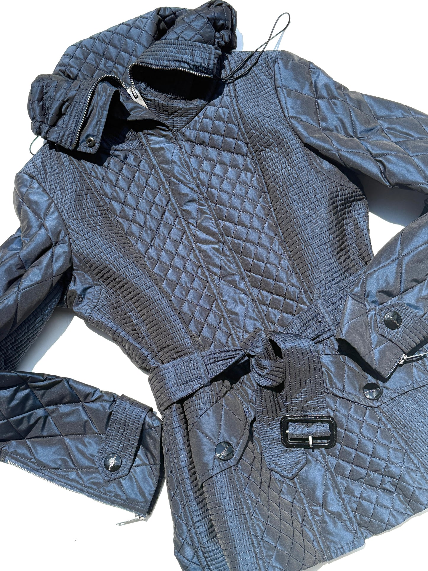 Burberry London Navy Blue Collared Quilted Jacket 42 8