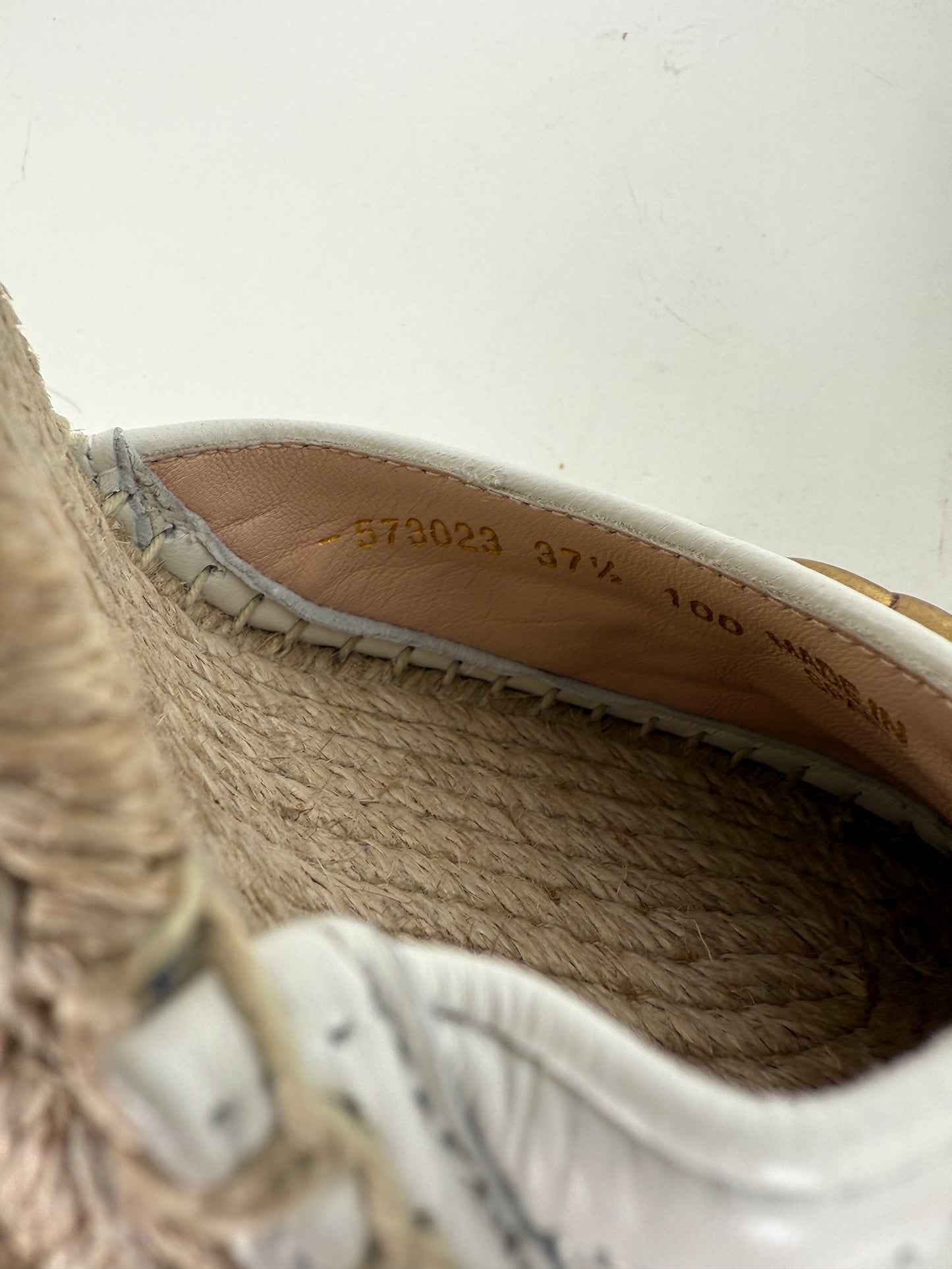 GUCCI Nappa Matelasse Marmont GG White Platform Espadrille Wedge Heels 37.5 7.5