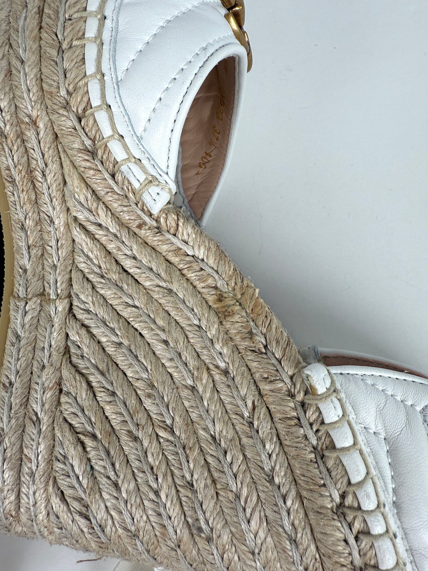 GUCCI Nappa Matelasse Marmont GG White Platform Espadrille Wedge Heels 37.5 7.5