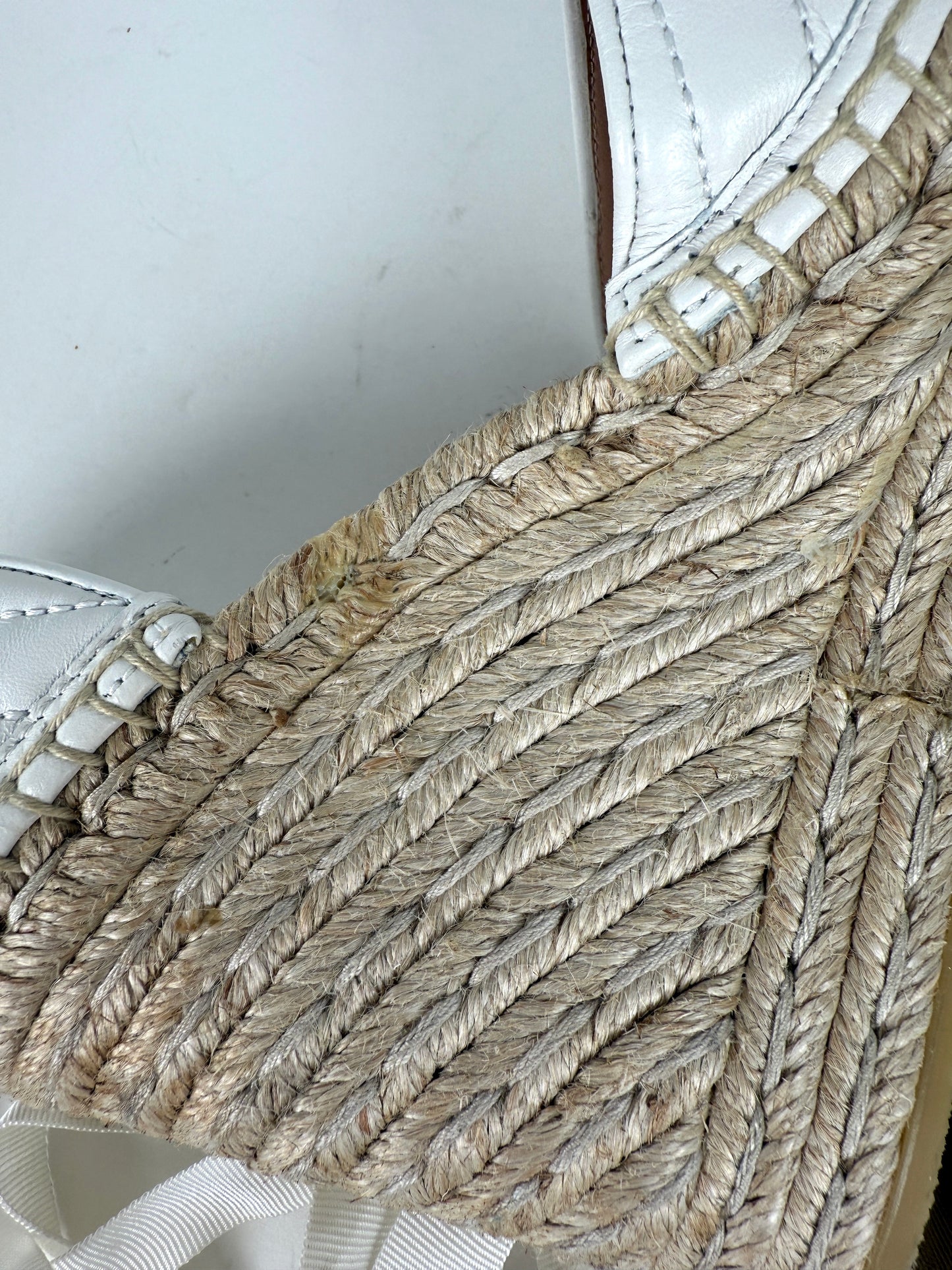 GUCCI Nappa Matelasse Marmont GG White Platform Espadrille Wedge Heels 37.5 7.5