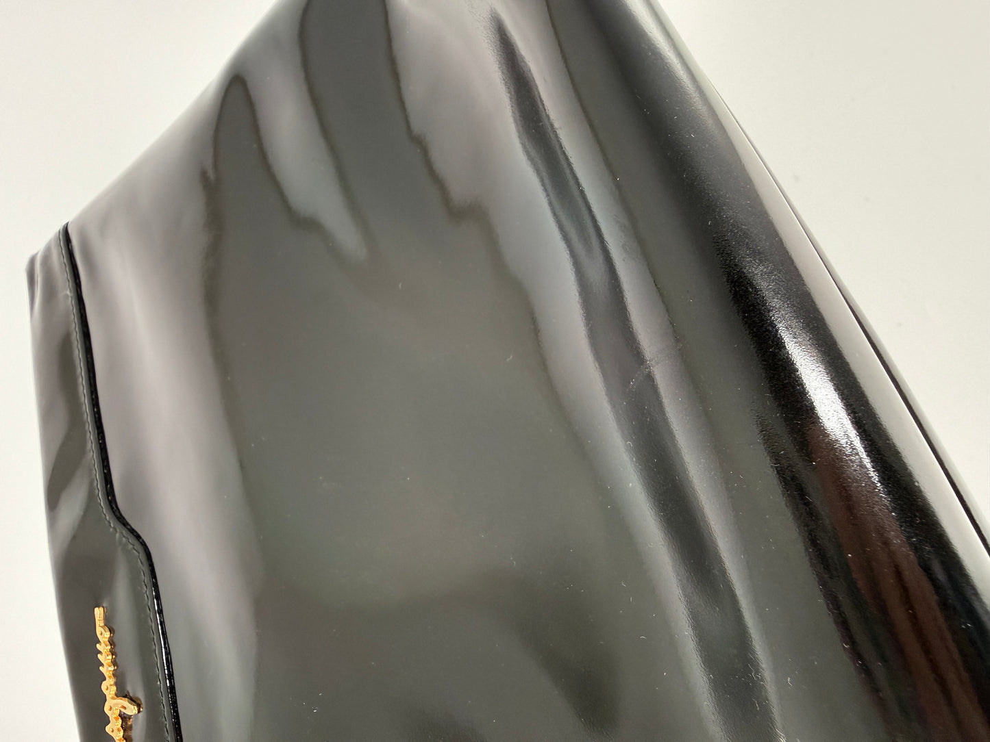 Vintage Salvatore Ferragamo Black Patent Leather Crossbody Clutch Bag