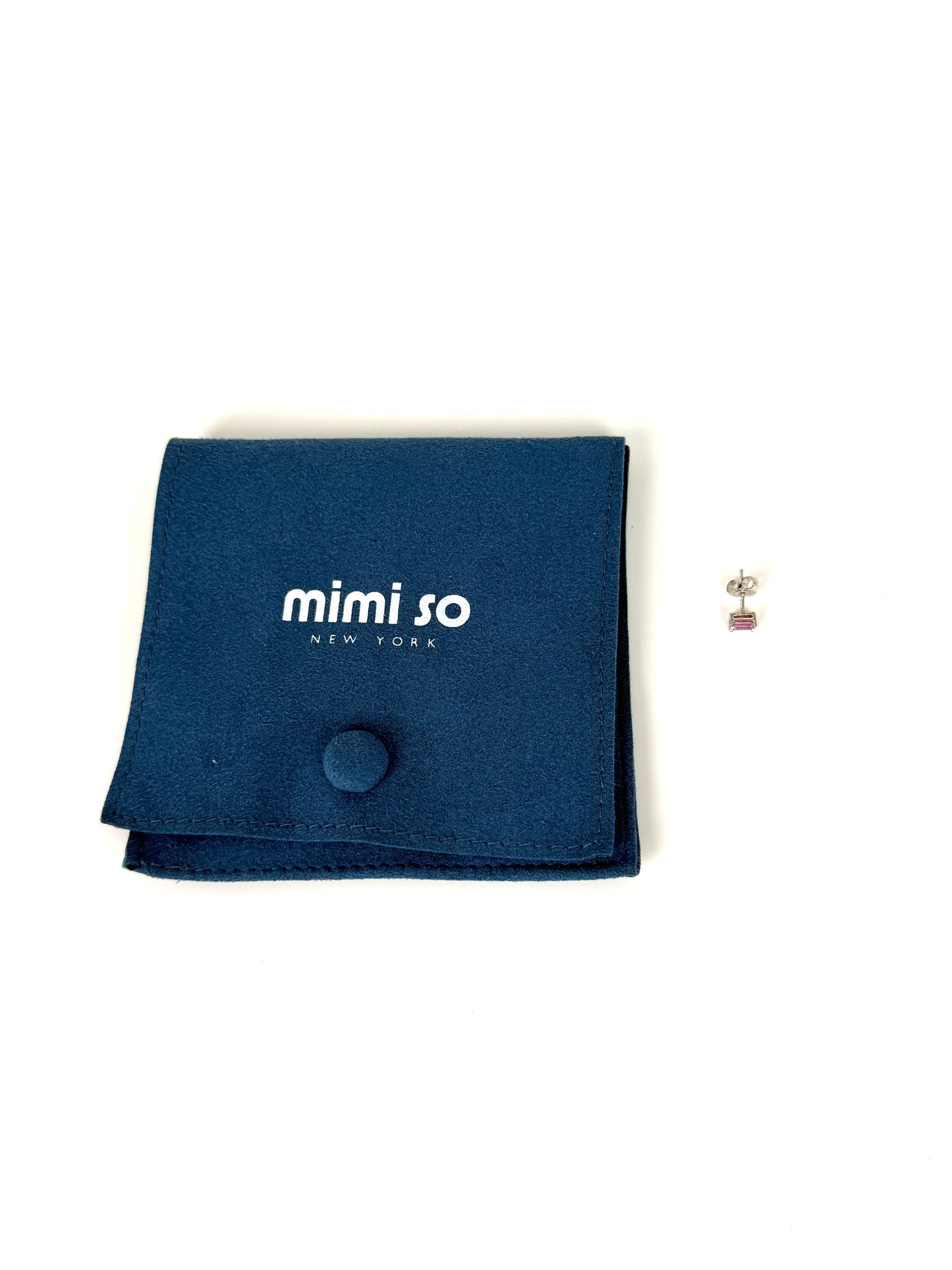 Mimi So White Gold Emerald Cut Pink Sapphire Single Stud Earring