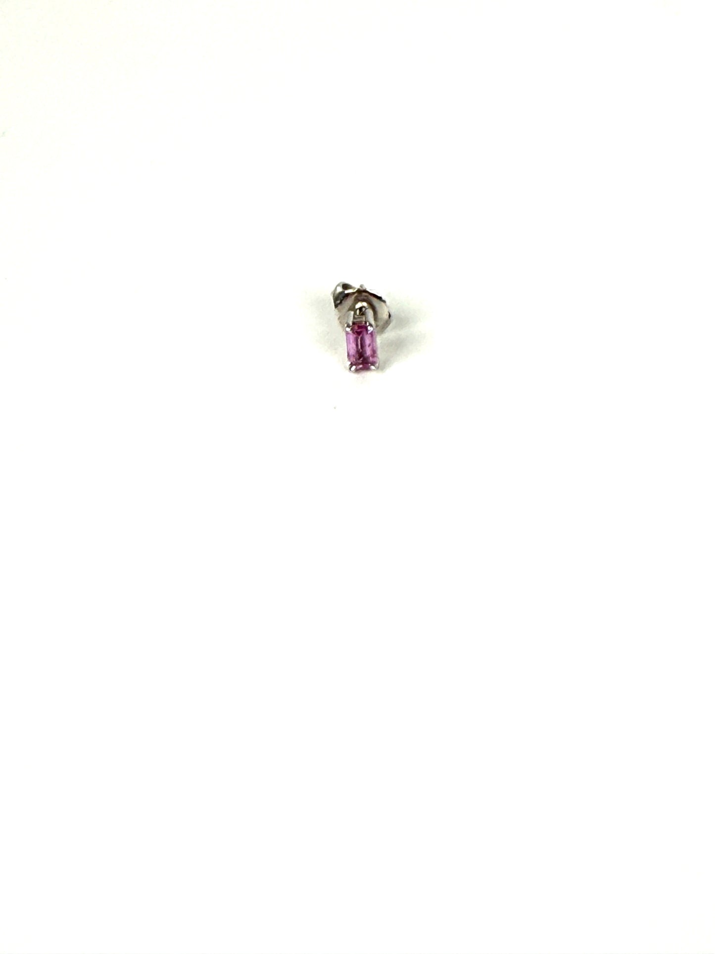 Mimi So White Gold Emerald Cut Pink Sapphire Single Stud Earring
