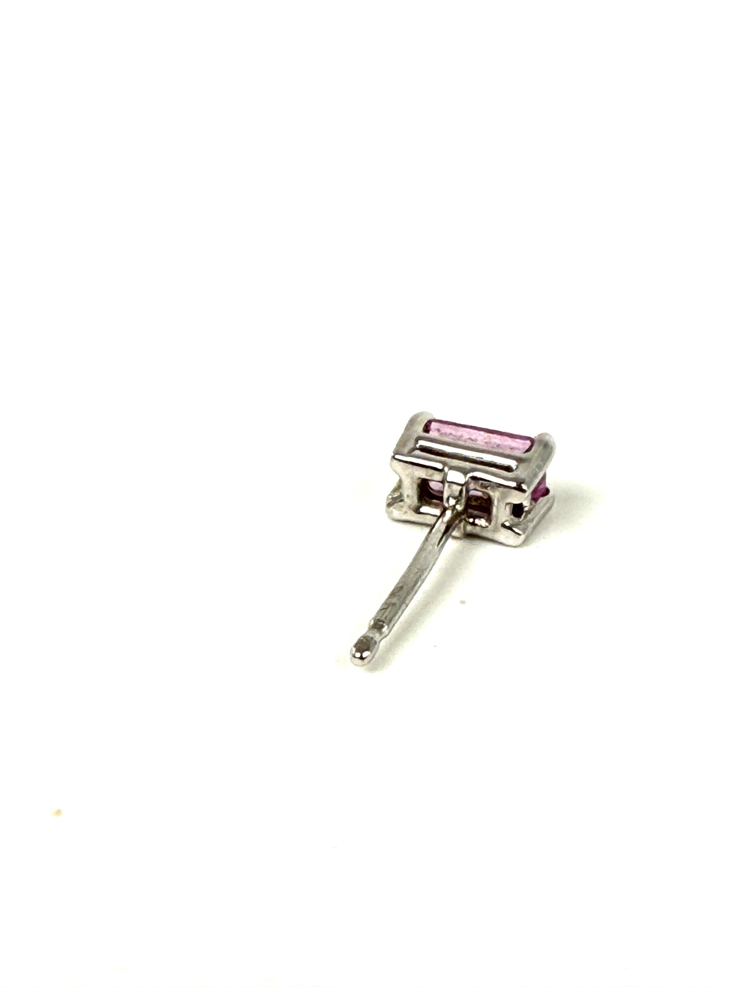 Mimi So White Gold Emerald Cut Pink Sapphire Single Stud Earring