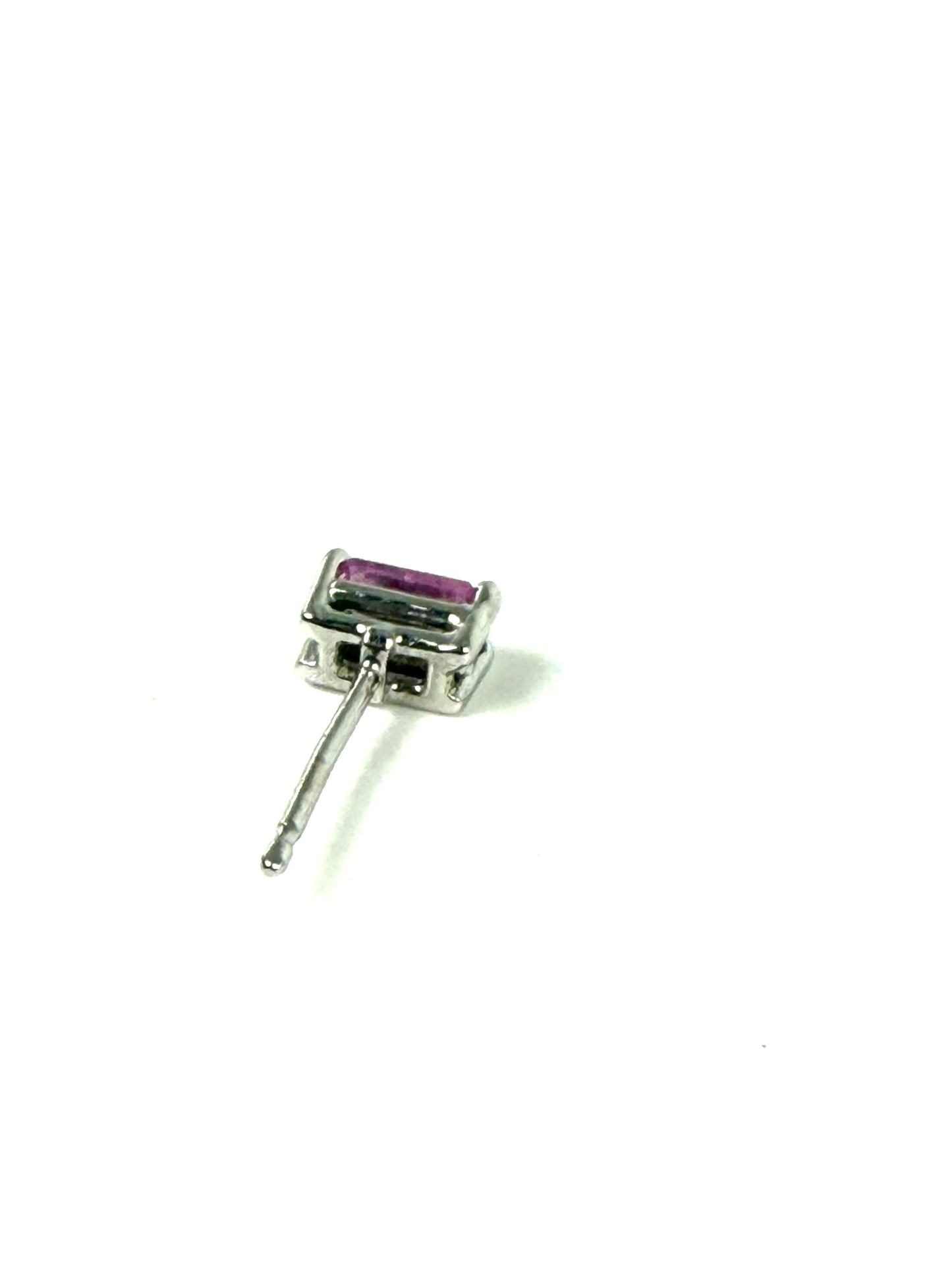 Mimi So White Gold Emerald Cut Pink Sapphire Single Stud Earring