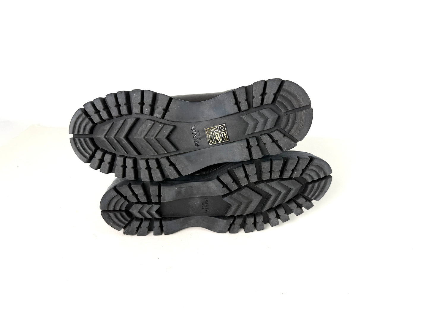 PRADA Black Buckle Moto Platform Leather Ankle Bootie Boots 37 7