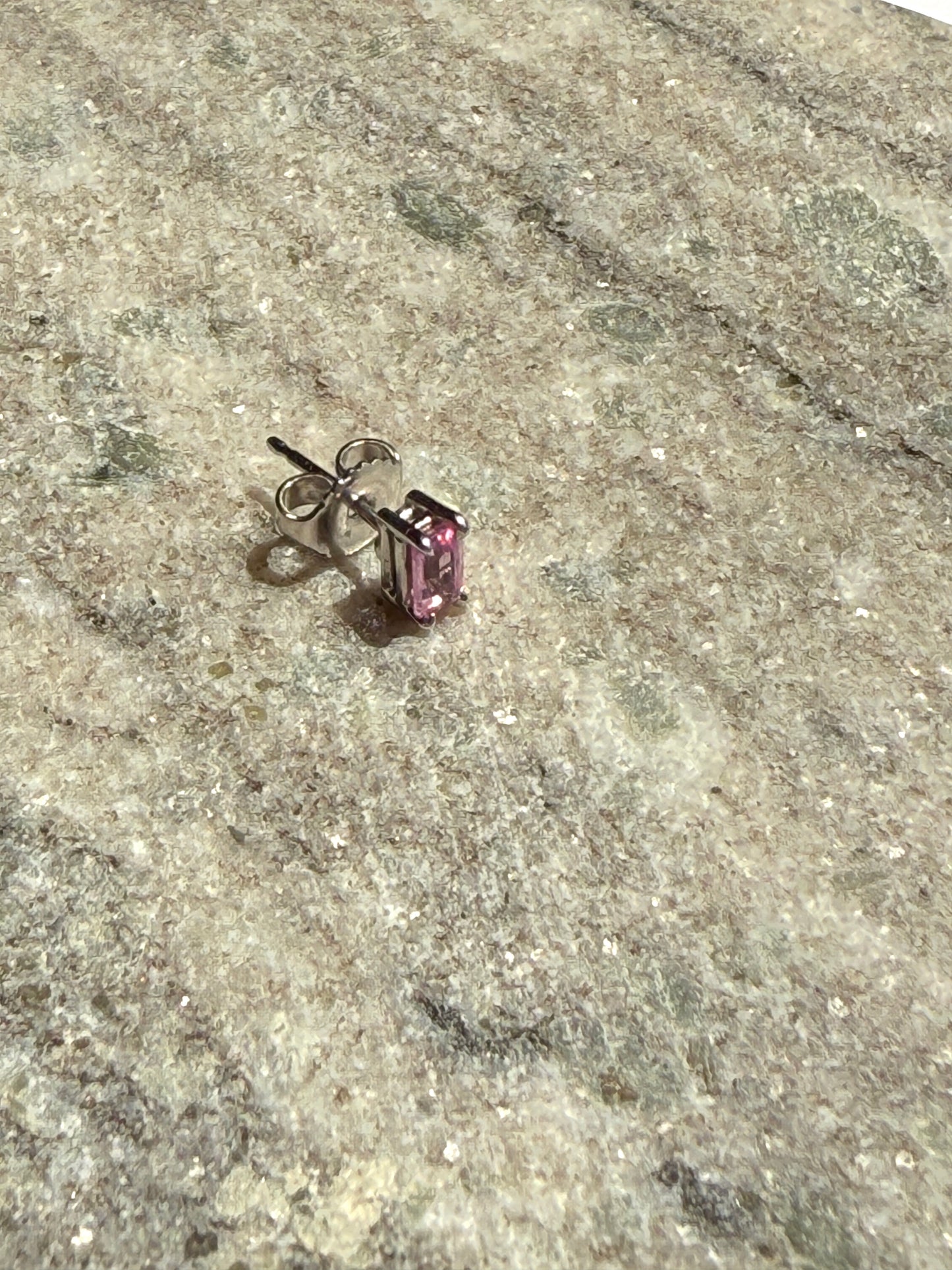 Mimi So White Gold Emerald Cut Pink Sapphire Single Stud Earring