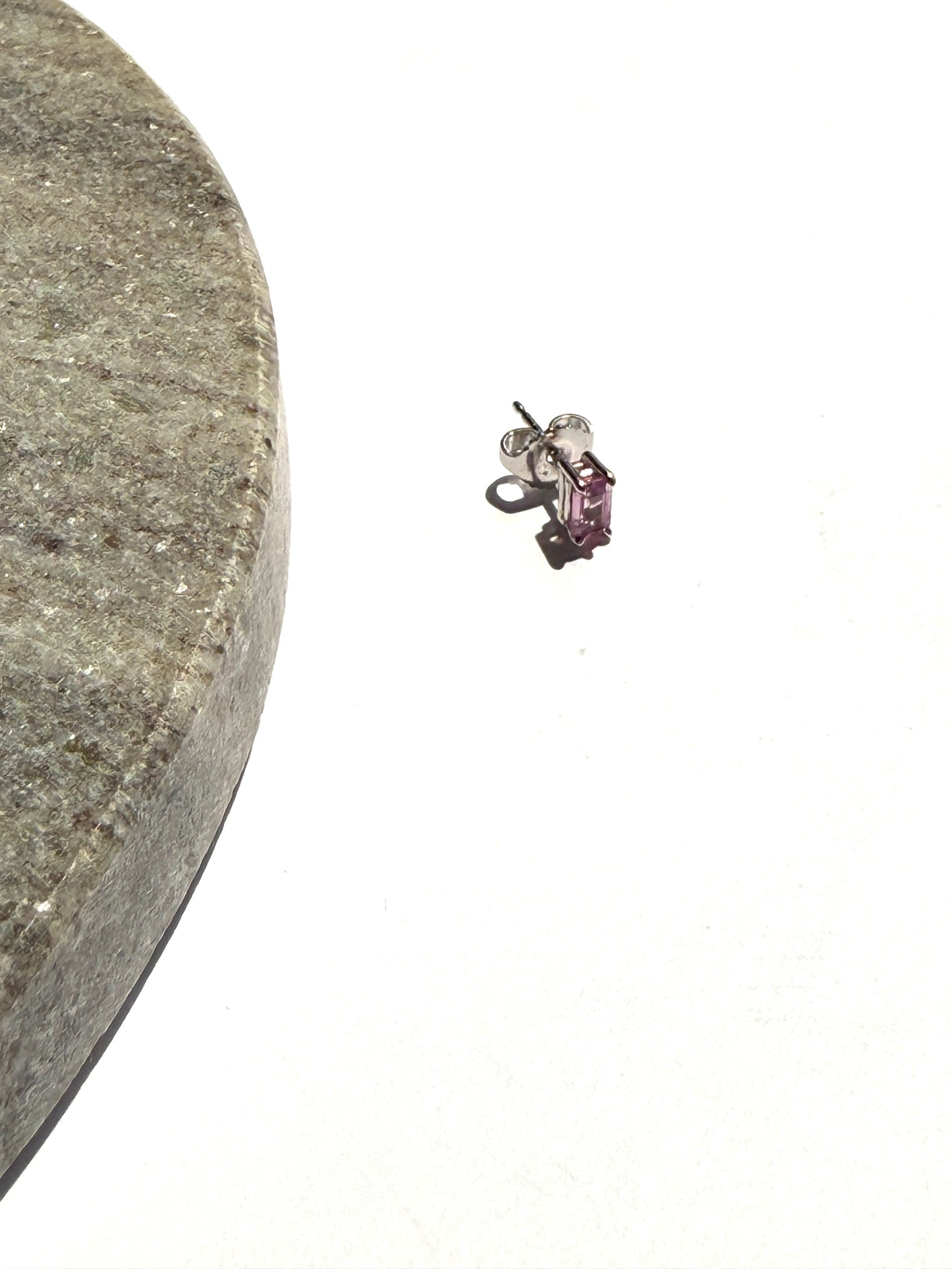 Mimi So White Gold Emerald Cut Pink Sapphire Single Stud Earring