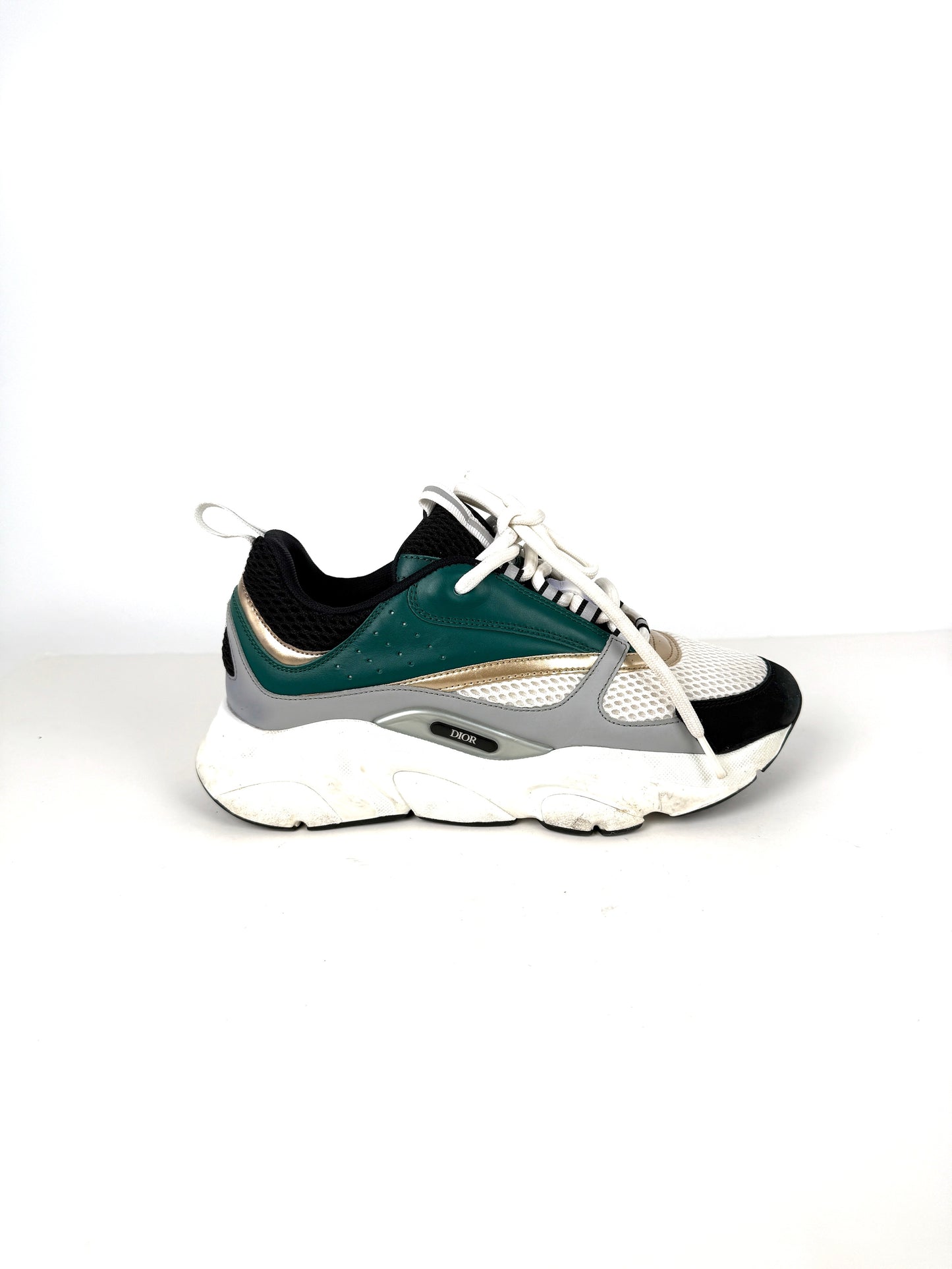 Christian Dior Technical Mesh Calfskin B22 White Black Green Platform Sneakers 40, 8