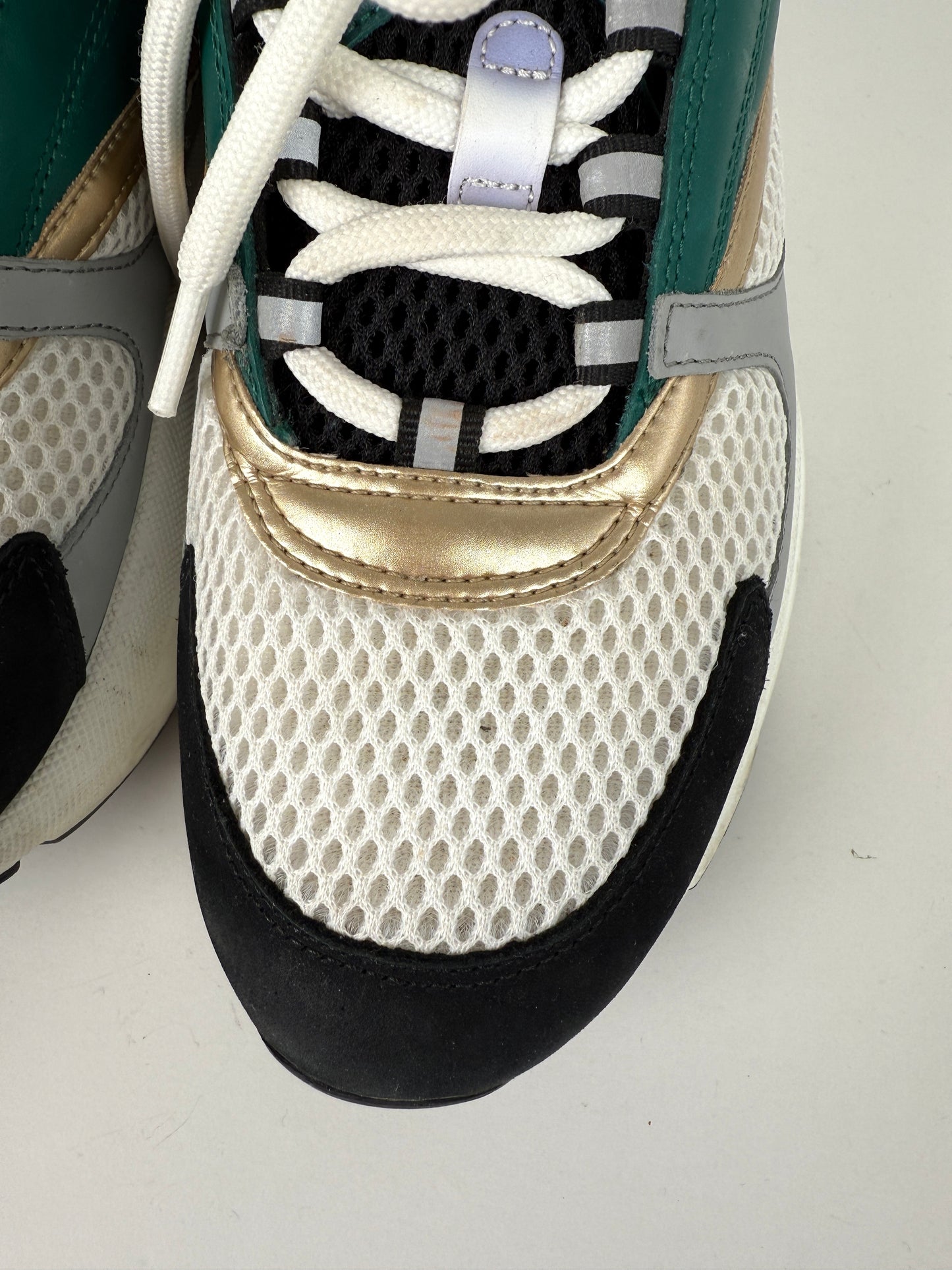 Christian Dior Technical Mesh Calfskin B22 White Black Green Platform Sneakers 40, 8