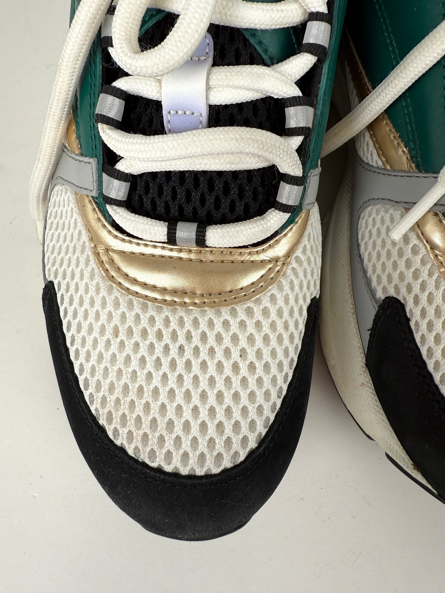 Christian Dior Technical Mesh Calfskin B22 White Black Green Platform Sneakers 40, 8