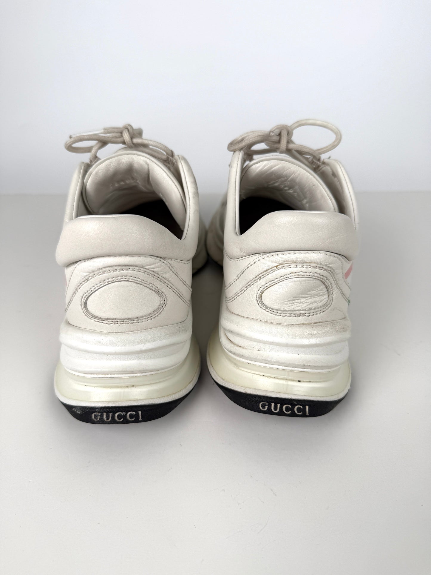 GUCCI White Interlocking G Run Ultralight Plutone Leather GG Sneakers 39, 8.5