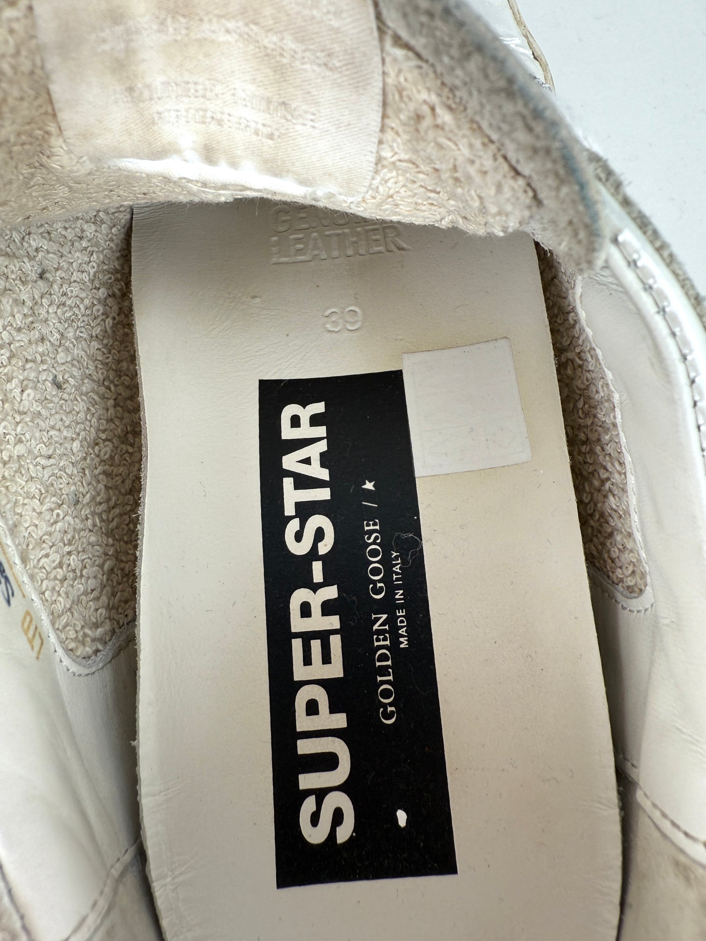 GOLDEN GOOSE White Pearly Glitter Star Superstar Low Top Leather Sneakers 39, 8.5 9