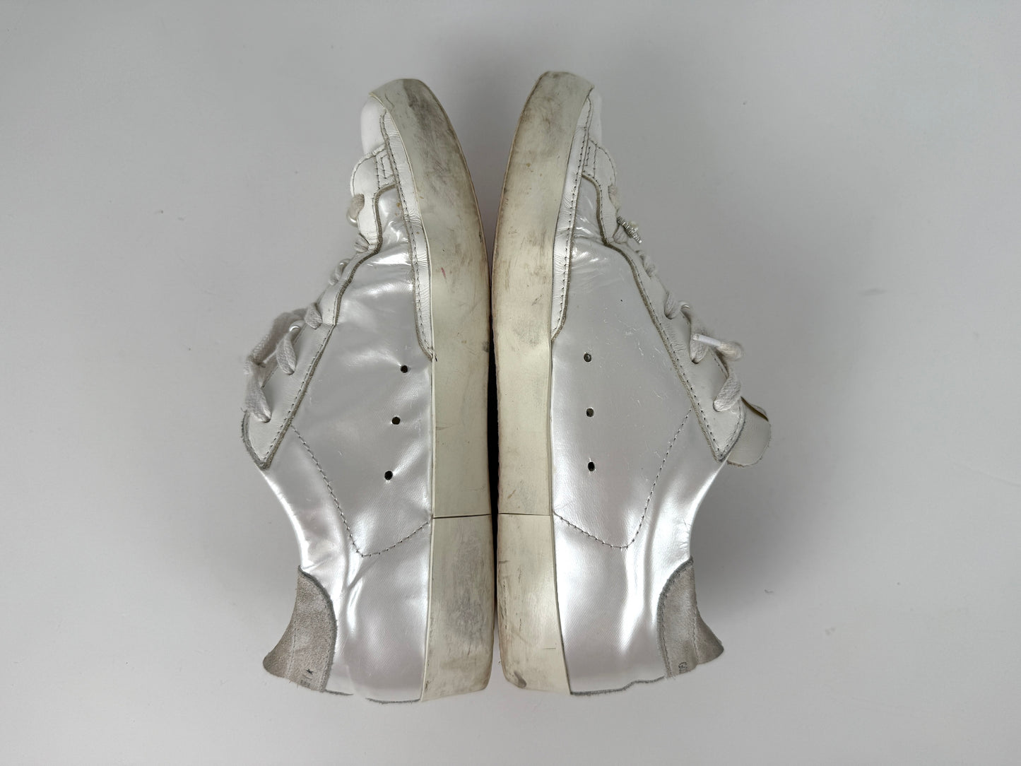 GOLDEN GOOSE White Pearly Glitter Star Superstar Low Top Leather Sneakers 39, 8.5 9