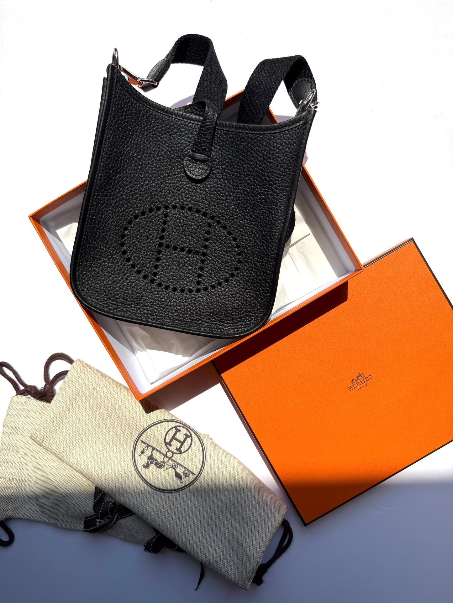 HERMES Mini Evelyne TPM 16 Black Leather Crossbody Bag