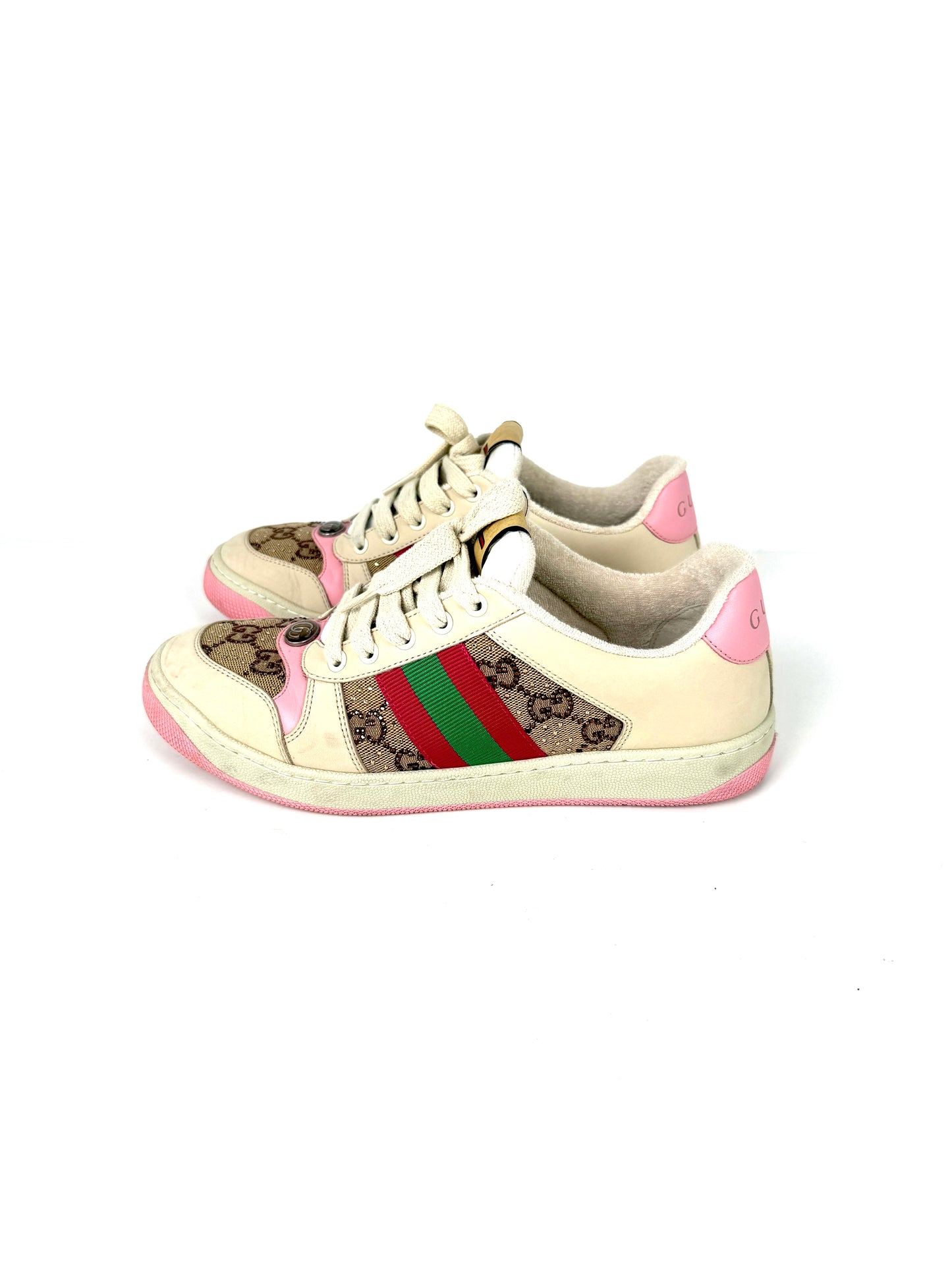 GUCCI Screener Crystal GG Monogram Beige Pink Sneakers 39, 8.5