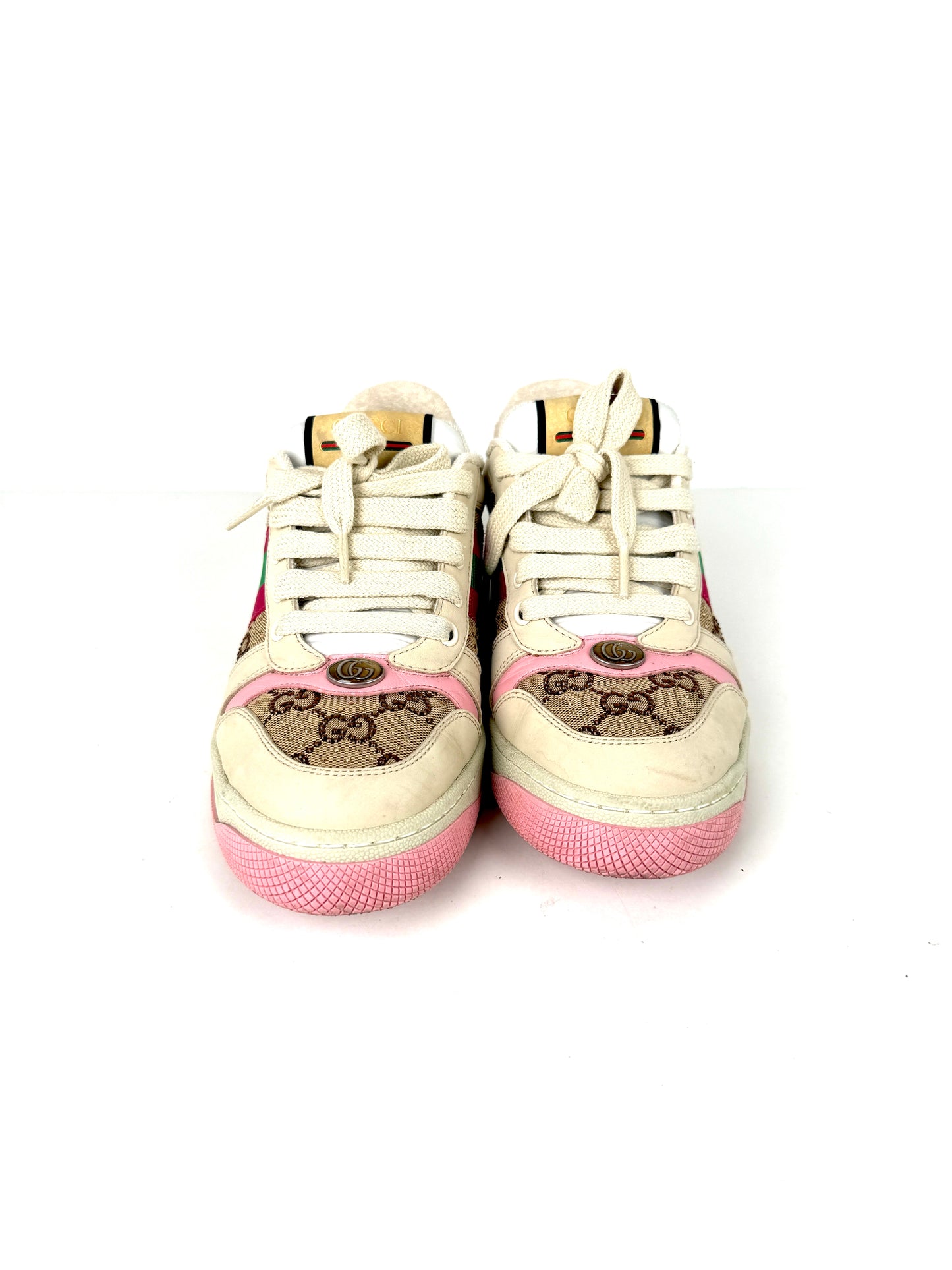 GUCCI Screener Crystal GG Monogram Beige Pink Sneakers 39, 8.5