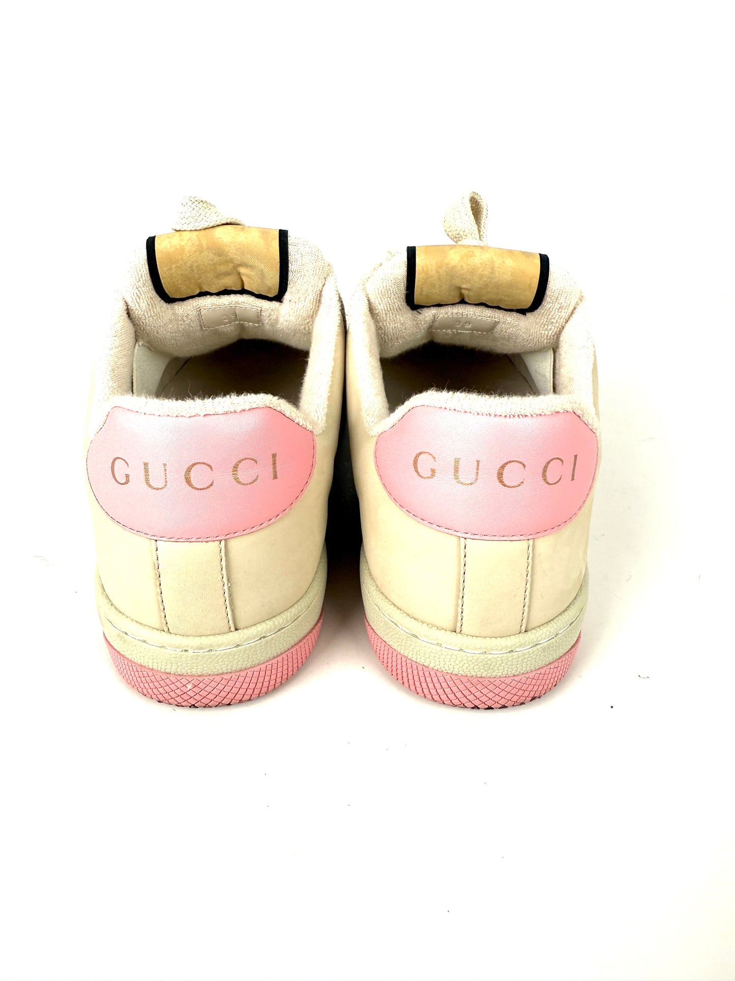 GUCCI Screener Crystal GG Monogram Beige Pink Sneakers 39, 8.5