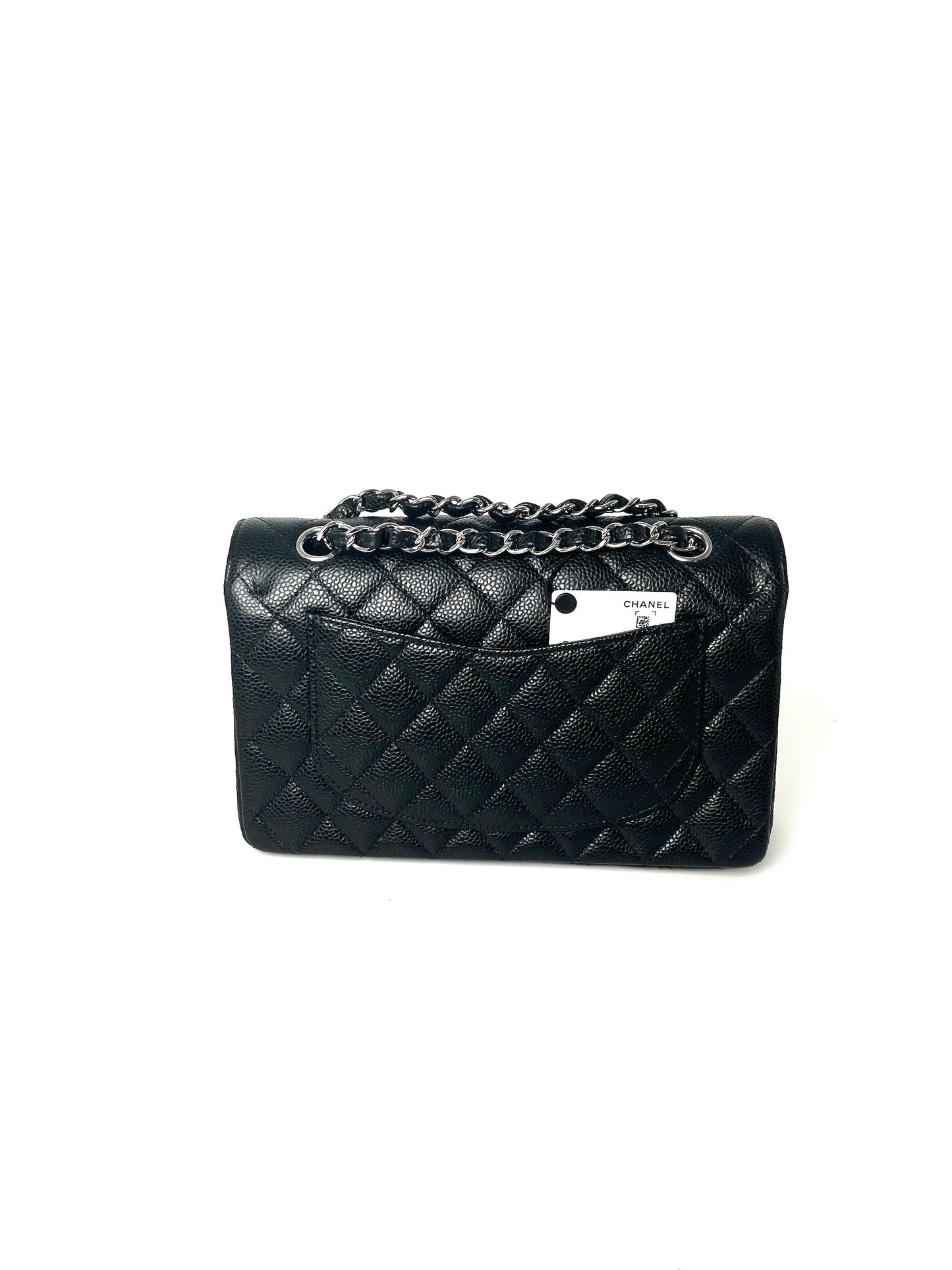 New CHANEL Black Small Quilted Caviar Leather Double Flap Shoulder Bag