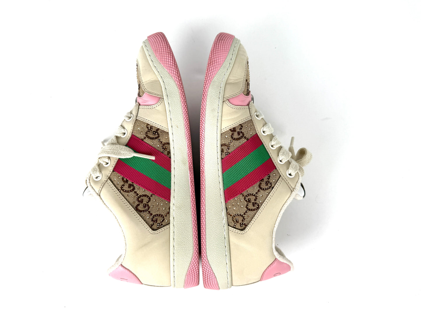 GUCCI Screener Crystal GG Monogram Beige Pink Sneakers 39, 8.5
