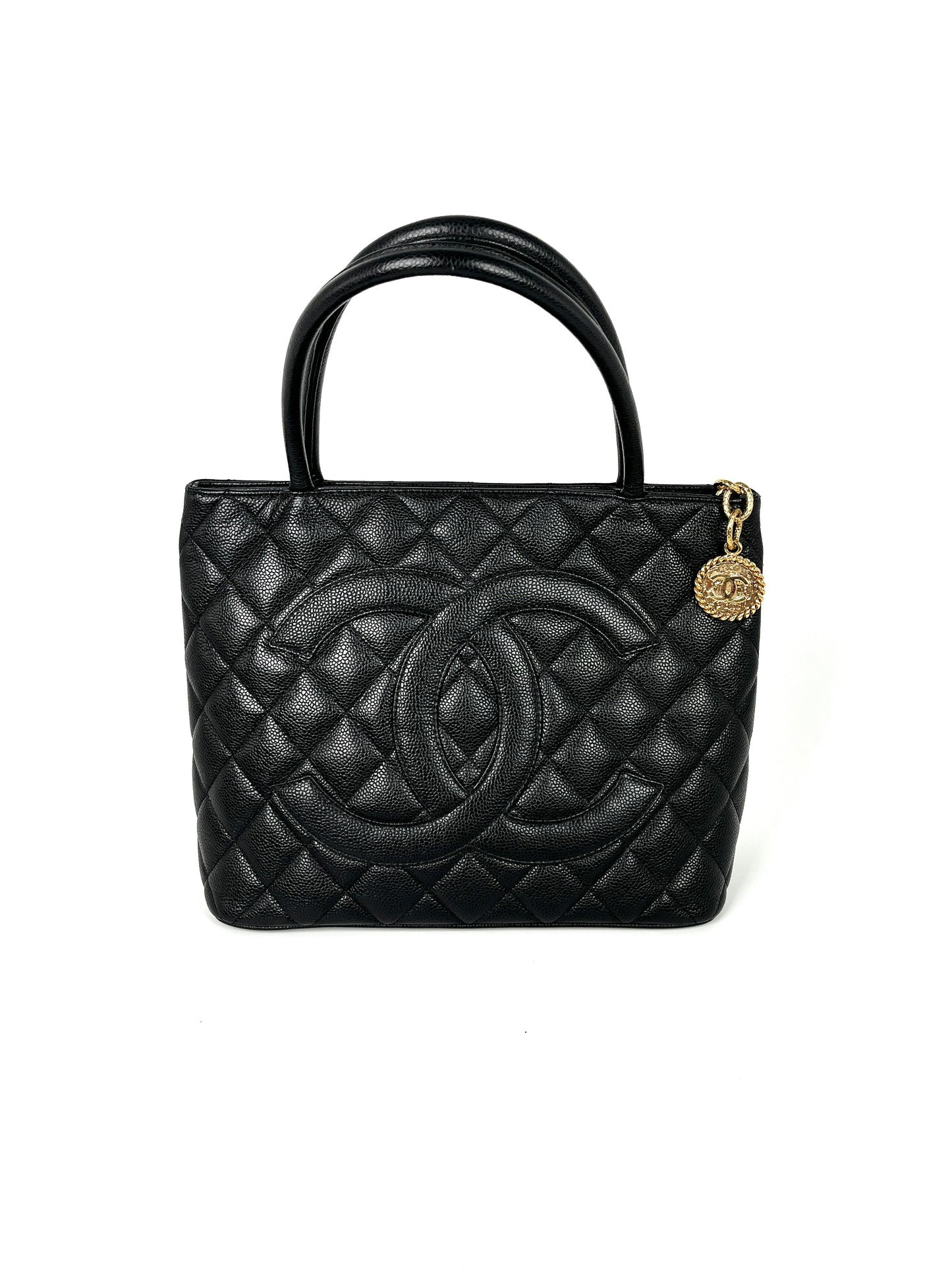 Vintage CHANEL Medallion Timeless Black Quilted Caviar Tote Bag