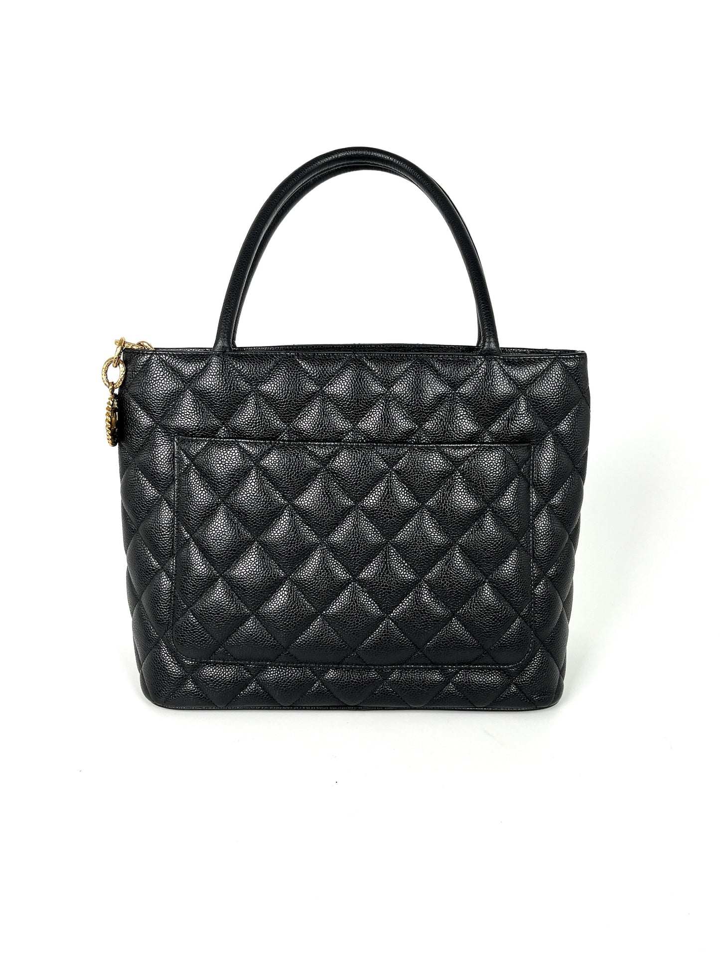Vintage CHANEL Medallion Timeless Black Quilted Caviar Tote Bag