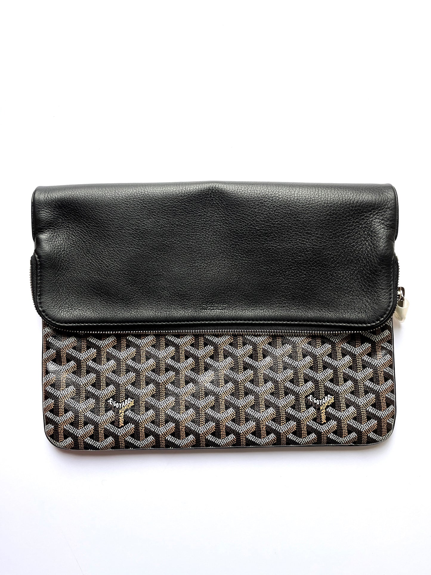 Authentic GOYARD Goyardine Pochette Sainte Marie GM Black Clutch Bag
