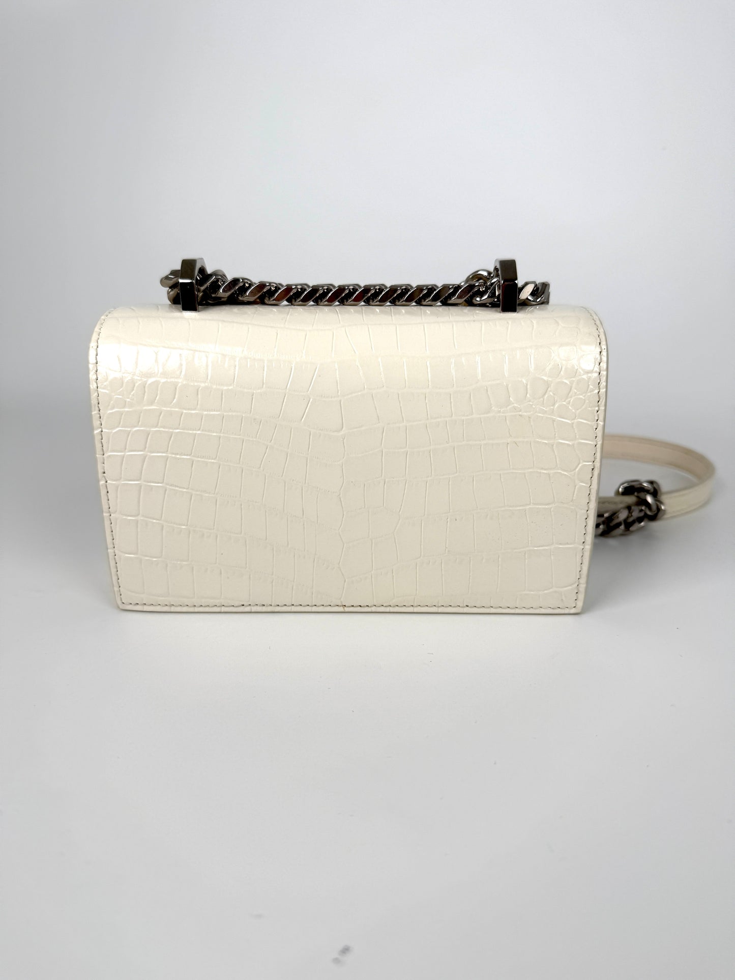 Alexander McQueen Jeweled Chain Link Skull Knuckle White Crossbody Mini Clutch