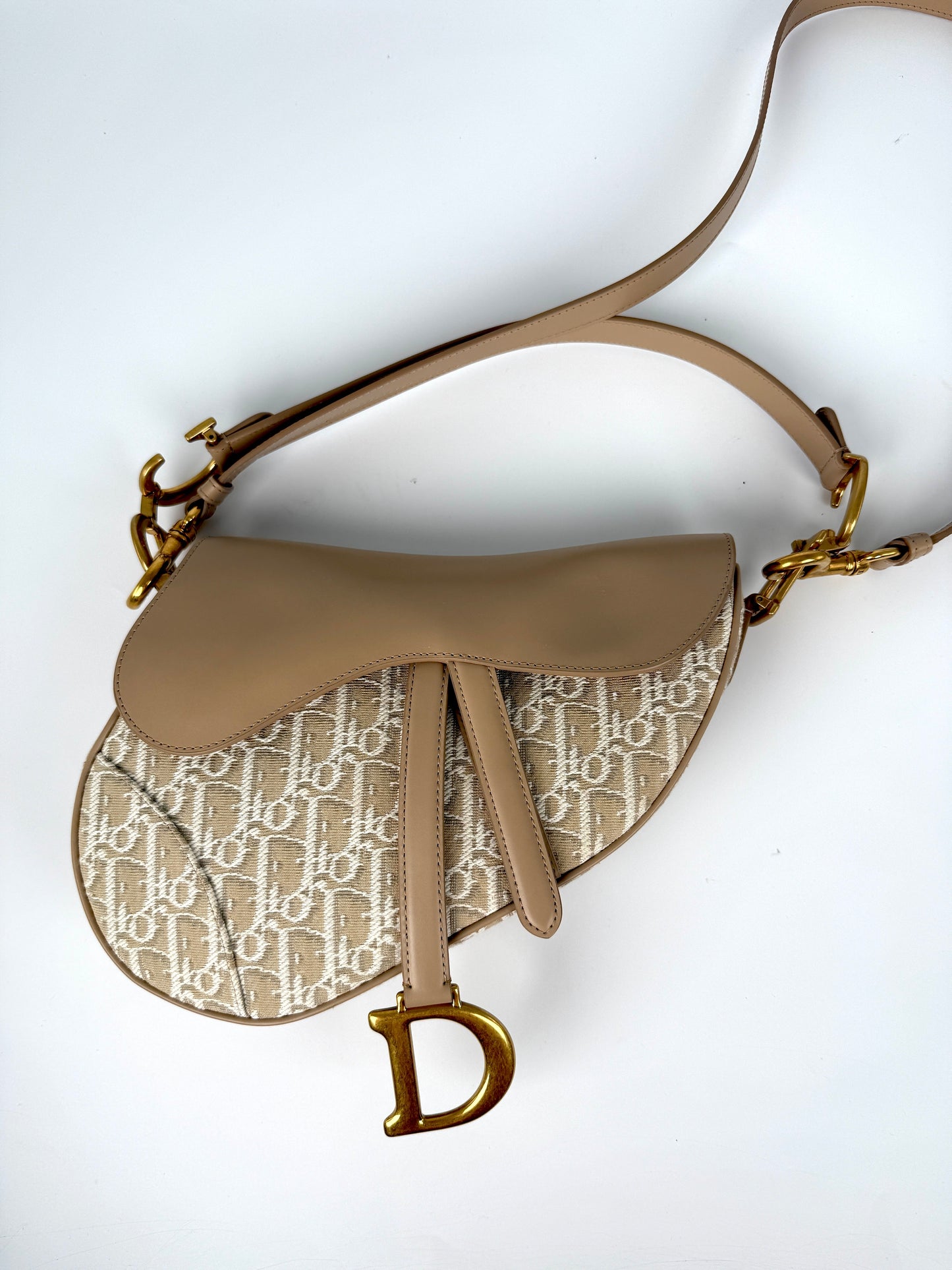 Christian Dior Beige Oblique 2024 Jacquard Monogram Leather Saddle Shoulder Crossbody Bag