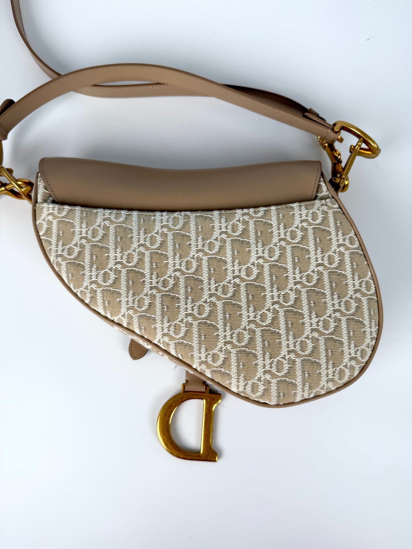 Christian Dior Beige Oblique 2024 Jacquard Monogram Leather Saddle Shoulder Crossbody Bag
