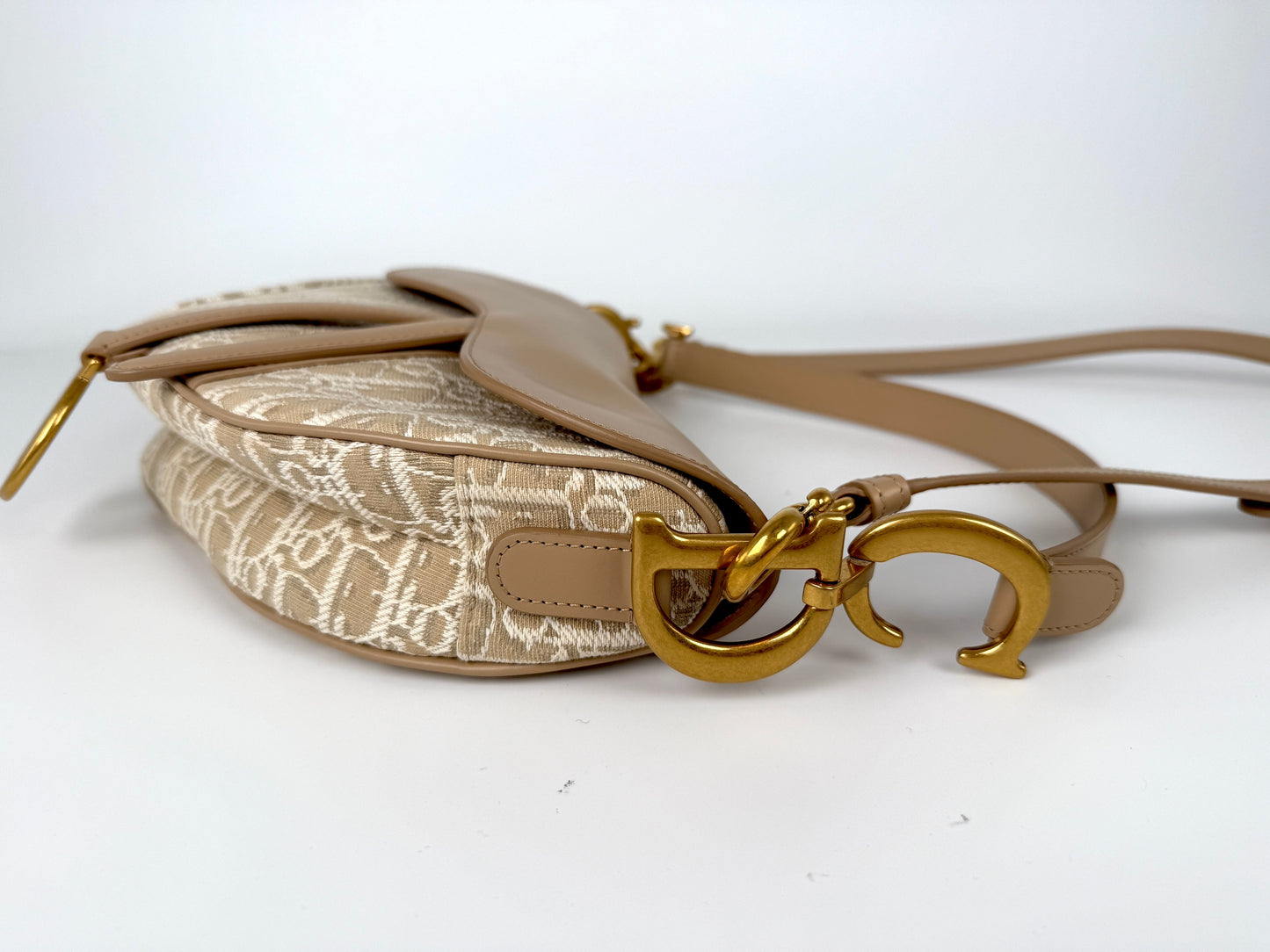 Christian Dior Beige Oblique 2024 Jacquard Monogram Leather Saddle Shoulder Crossbody Bag