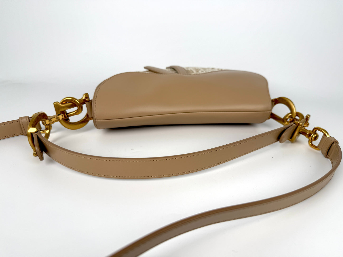 Christian Dior Beige Oblique 2024 Jacquard Monogram Leather Saddle Shoulder Crossbody Bag