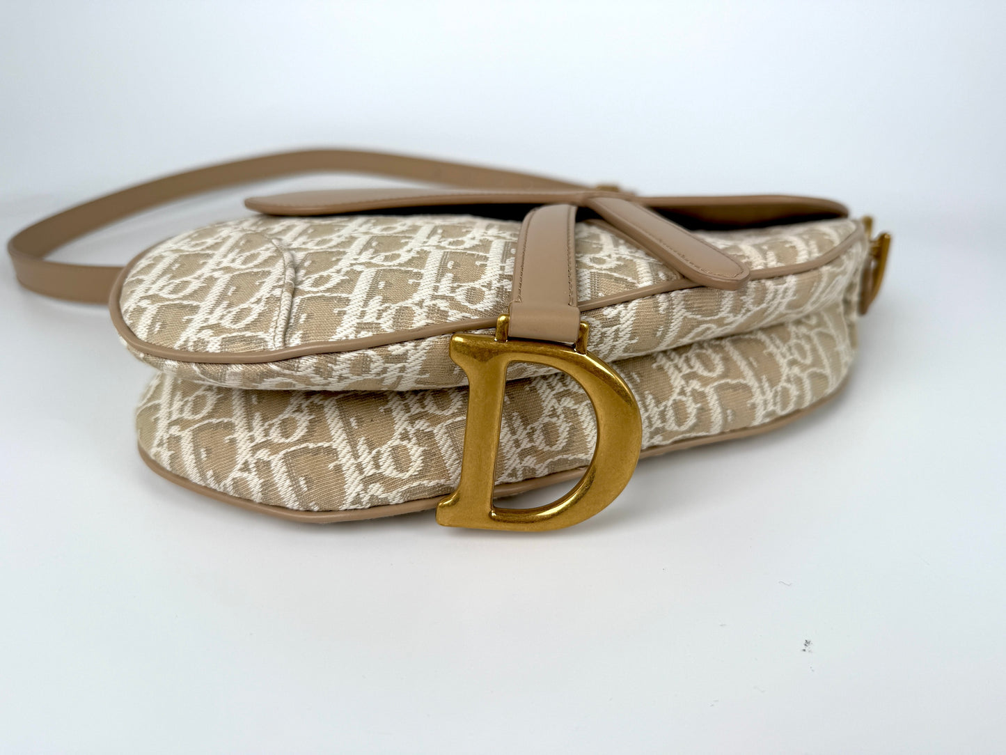 Christian Dior Beige Oblique 2024 Jacquard Monogram Leather Saddle Shoulder Crossbody Bag