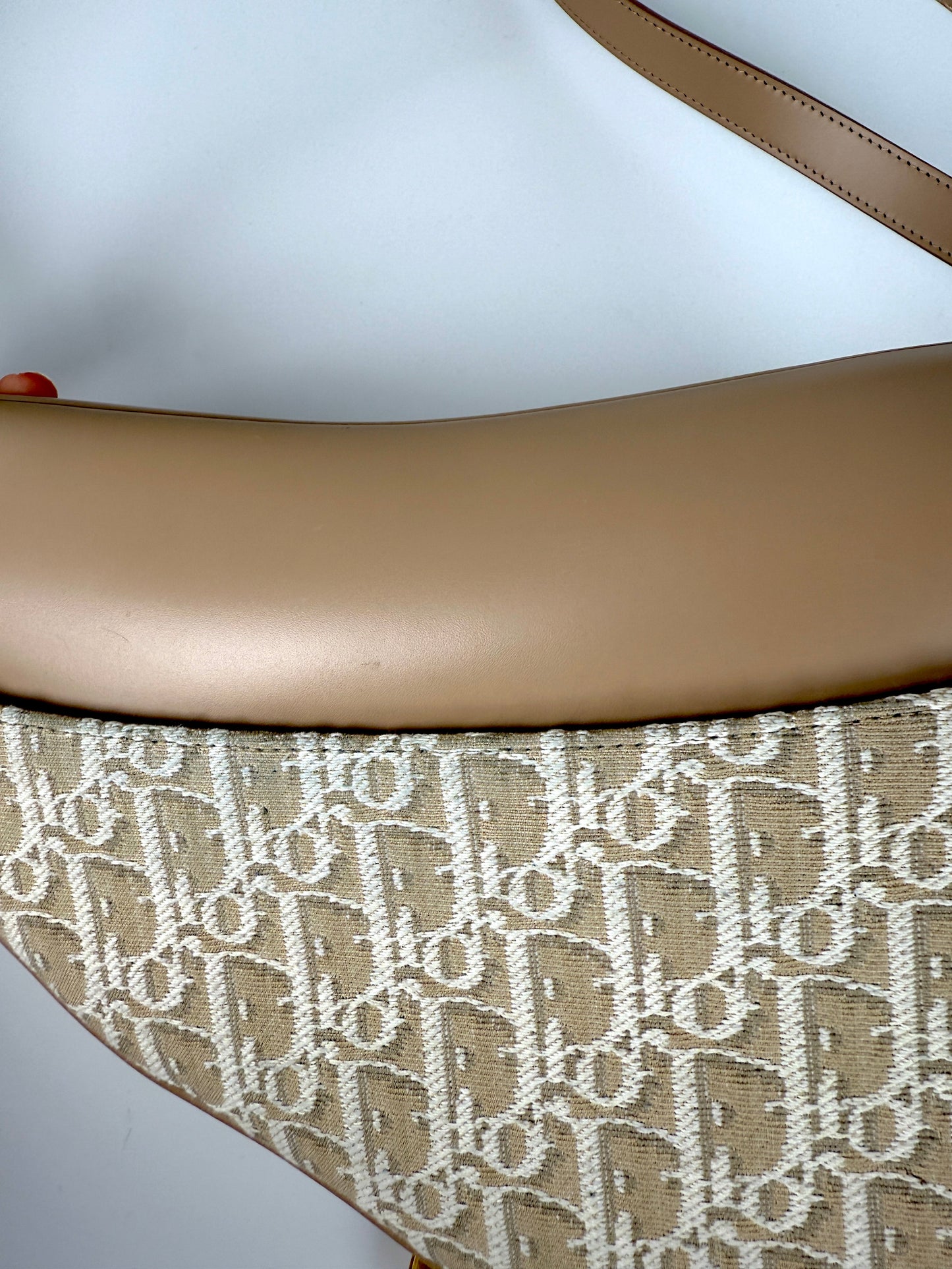 Christian Dior Beige Oblique 2024 Jacquard Monogram Leather Saddle Shoulder Crossbody Bag